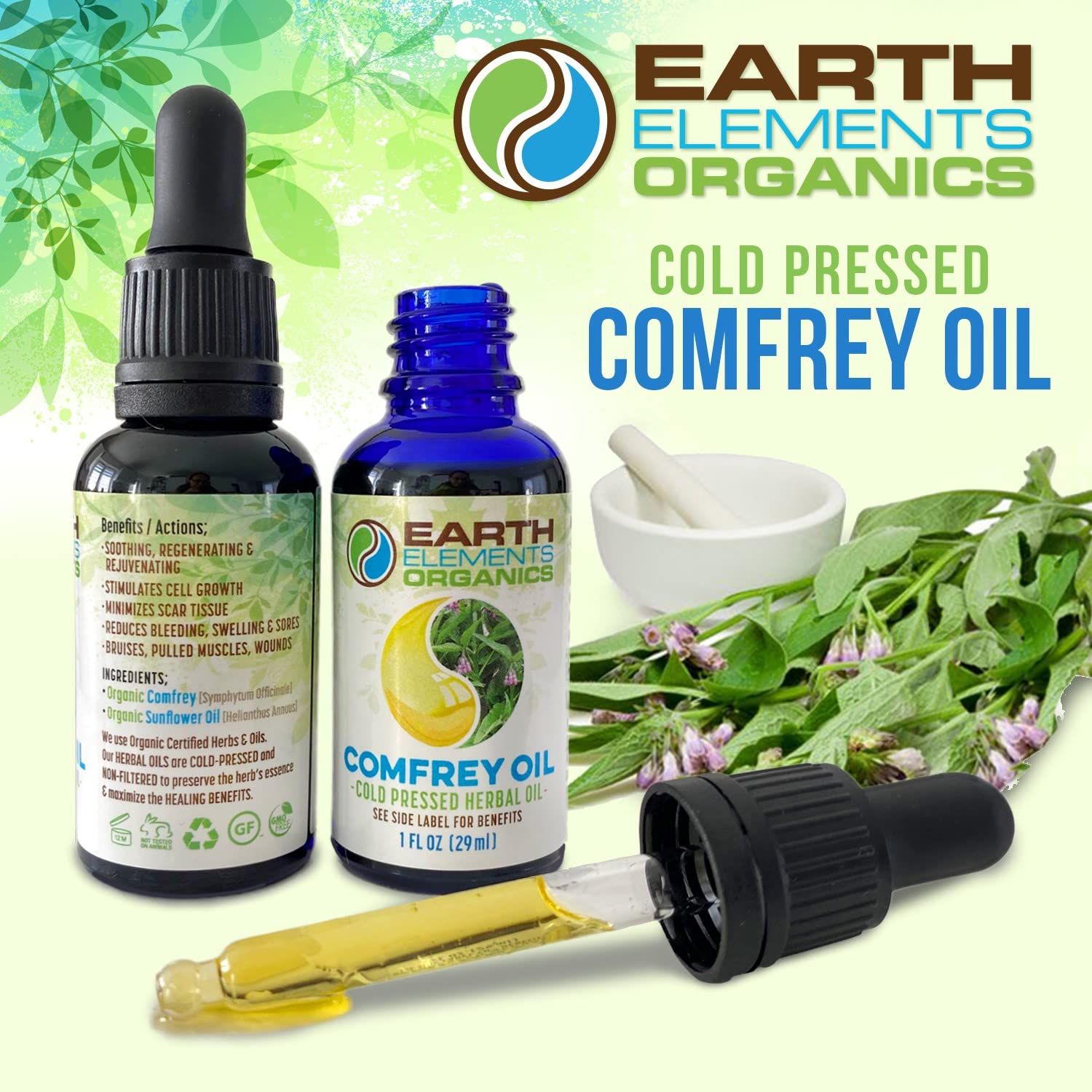 Aceite Orgánico de Consuelda: Regeneración Celular y Reparación de Heridas - Antiinflamatorio Natural para Piel y Cicatrices.