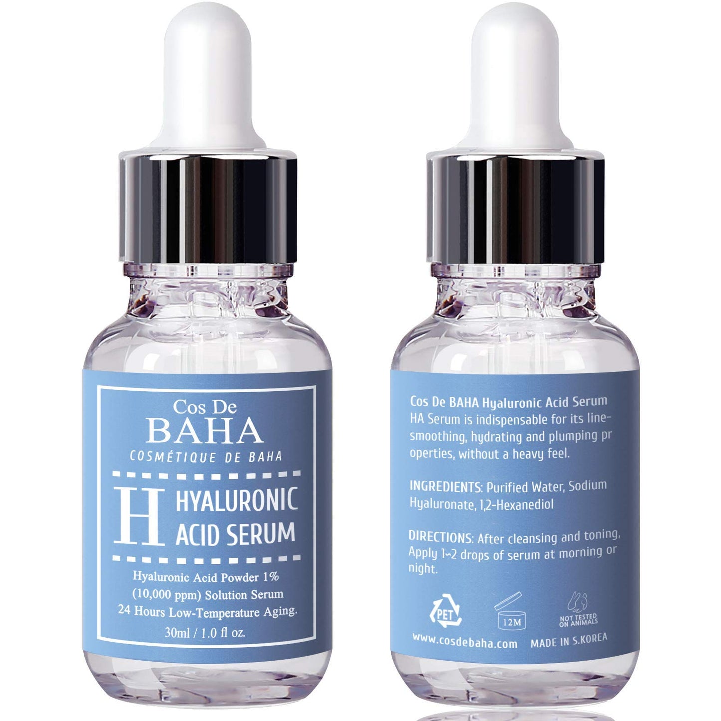 CosDeBAHA Pure 100% Hyaluronic Acid Moisturizer Serum, anti-aging, anti-wrinkles, Original Collagen Booster, Plumping, Softens Fine Lines, HA Powder 1%, Natural Facial Skin Care, paraben-free, 1Fl.oz