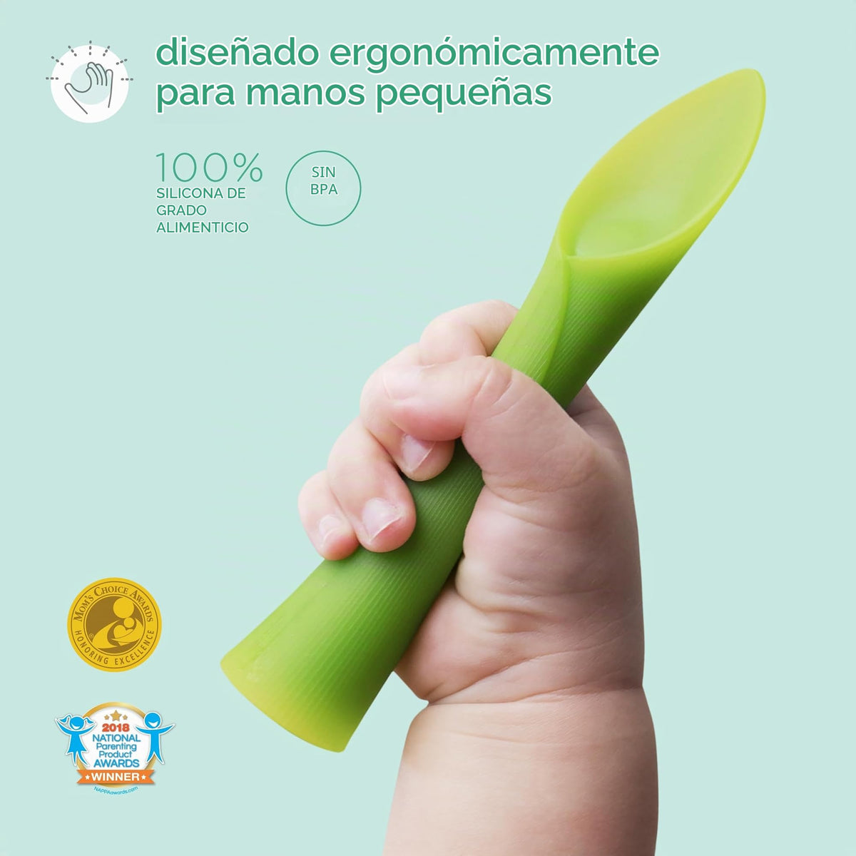 Olababy - Cuchara de entrenamiento de punta suave 100% silicona para destete dirigido por el bebé, paquete de 2 (perla/arándano)
