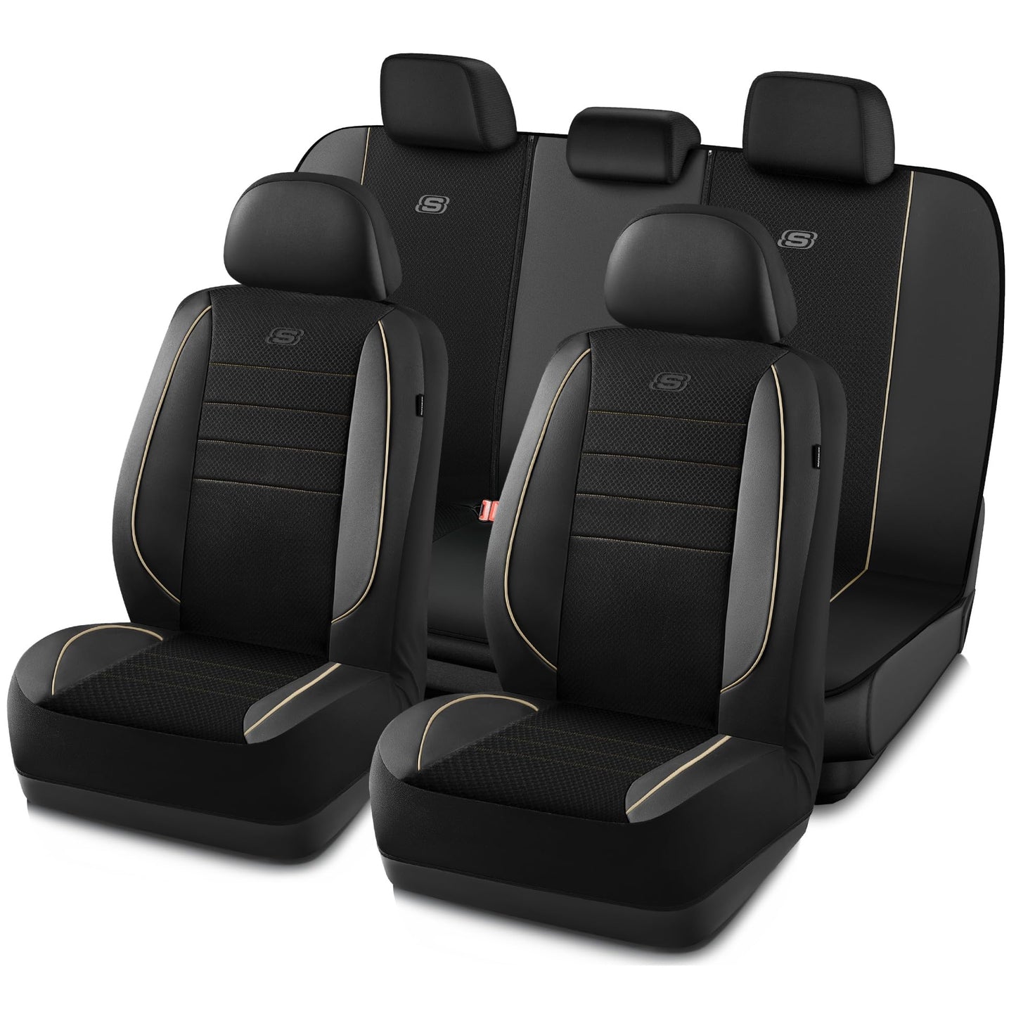 Skechers Memory Foam - Juego completo de fundas protectoras de asiento de piel, malla Air Cool, gruesas, compatibles con bolsas de aire, cómodas, para la mayoría de vehículos, beige