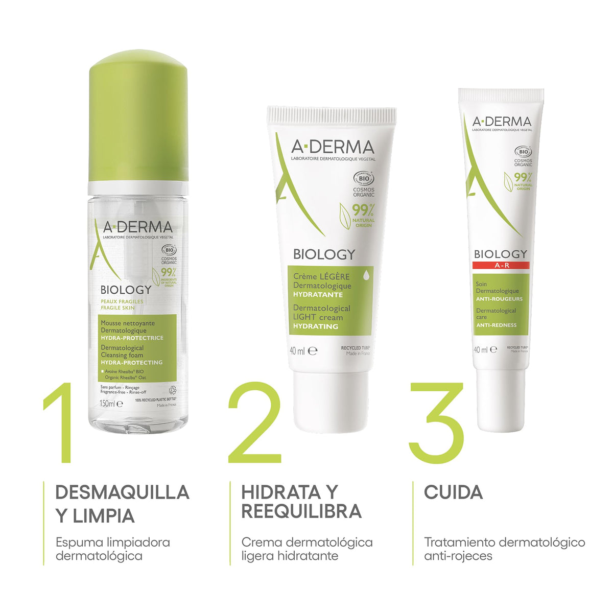 ADERMA, Biology Espuma Limpiadora Hidratante Facial con Ingredientes Naturales, 150ml
