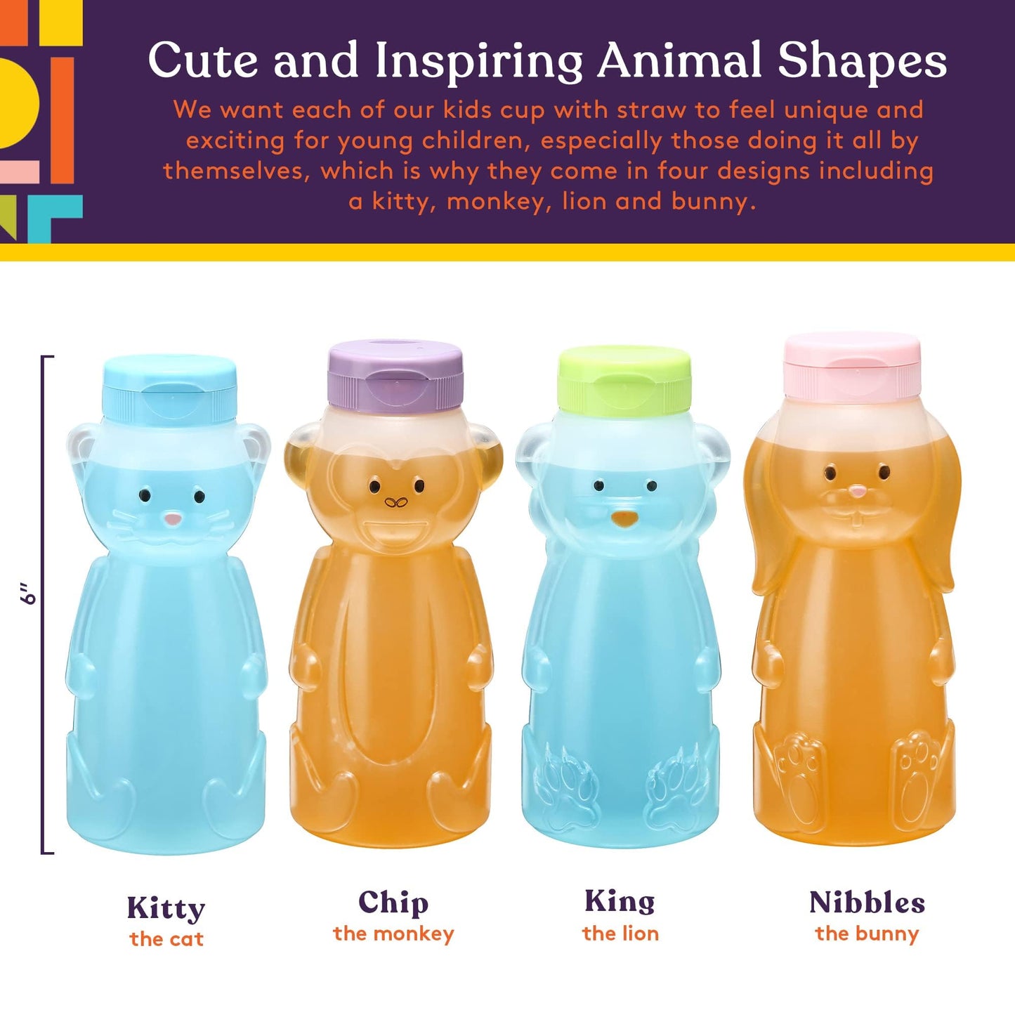 Special Supplies - Taza de pajita para bebés, paquete de 4, divertida bebida de entrenamiento con forma de animal para bebé con forma de animal para entrenamiento y destete