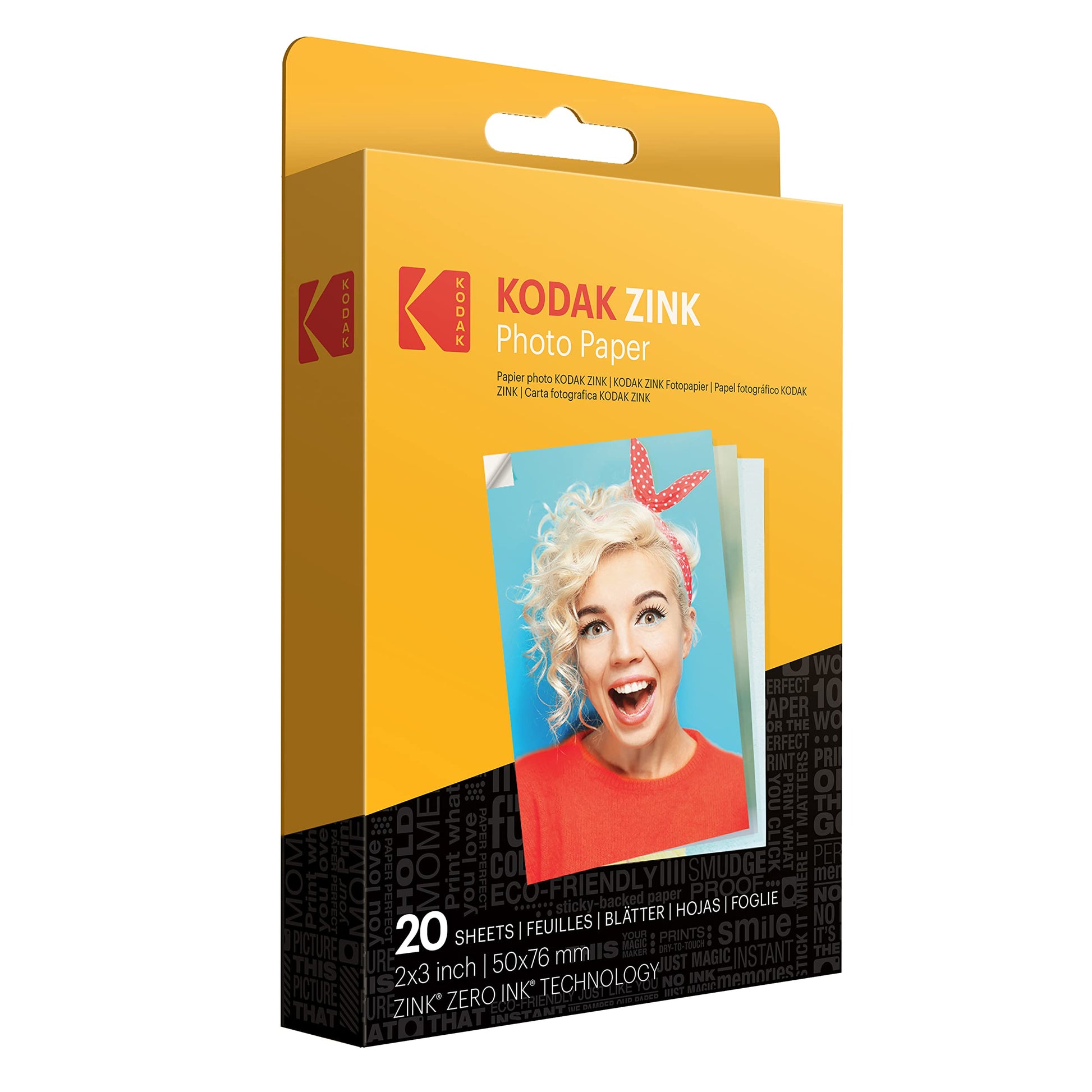 KODAK Step Slim Instant Mobile Photo Printer - Kit: 20 Pack Zink Paper, Case, White, 2x3