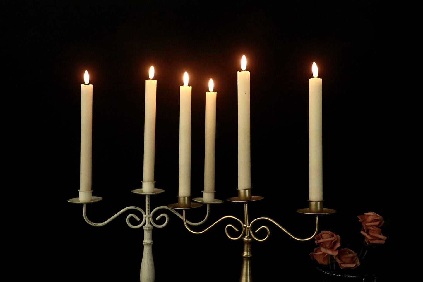 GenSwin - Velas cónicas parpadeantes sin llama con 2 mandos a distancia y temporizador, velas de cera real 3D para ventana, funciona con pilas, paquete de 8, decoración de Navidad para el hogar de