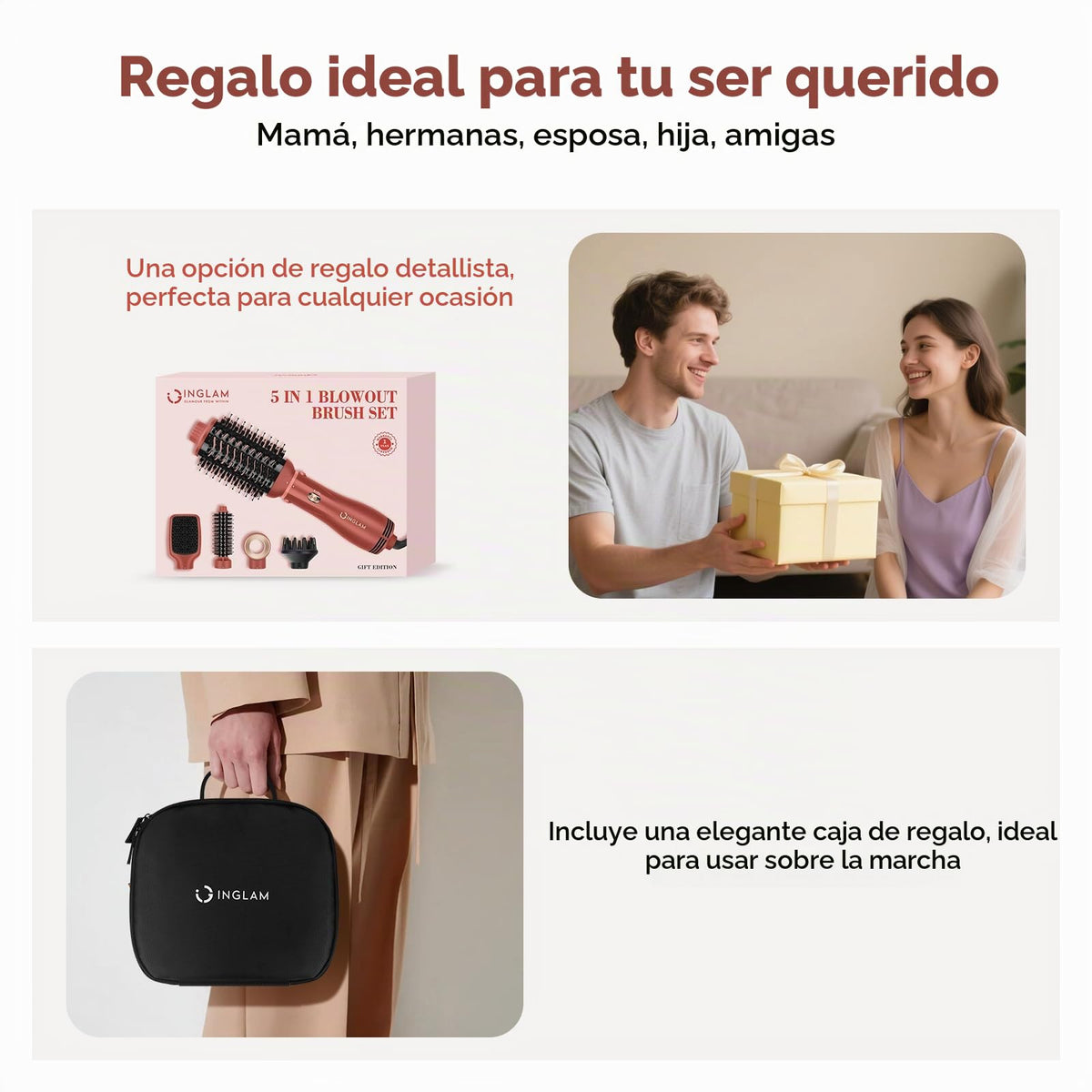Juego de Cepillos IG Inglam Negro Multipeinado 5 en 1 para Mujer