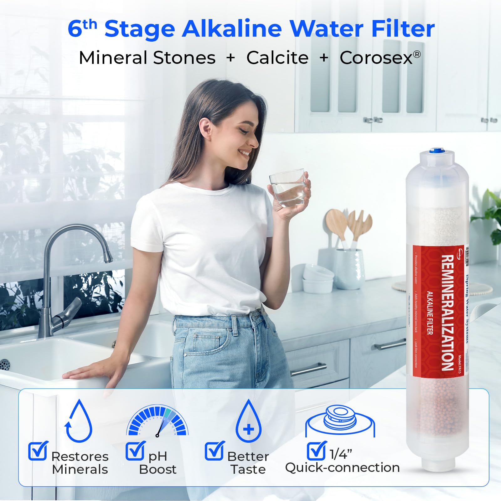 iSpring F9K Juego de Cartuchos de Repuesto para Filtros de Agua de Ósmosis Inversa de 1 Año para Sistemas de Filtración RO de Alcalinidad Mineral de 6 Etapas, Sin Membrana
