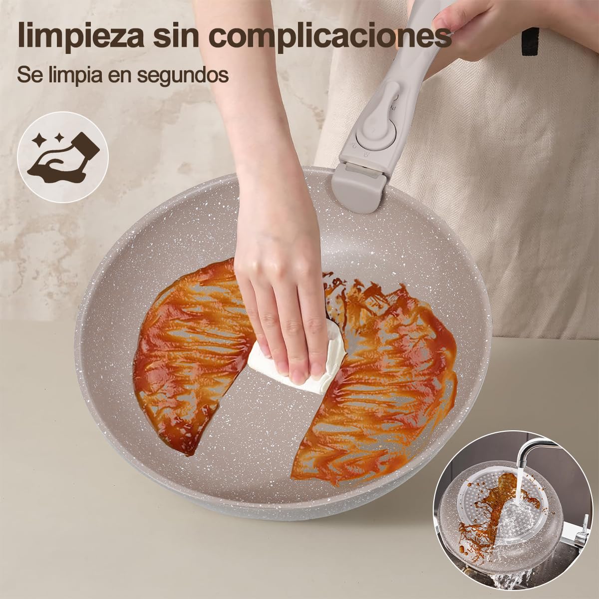 LOKOOY Juego de 16 Ollas y Sartenes con Mango Desmontables, Alta Antiadherente, Bateria de Cocina Con Tapas y Cojín, Sartén para Freír Apto para Lavaplatos, Cocina de Inducción y Horno