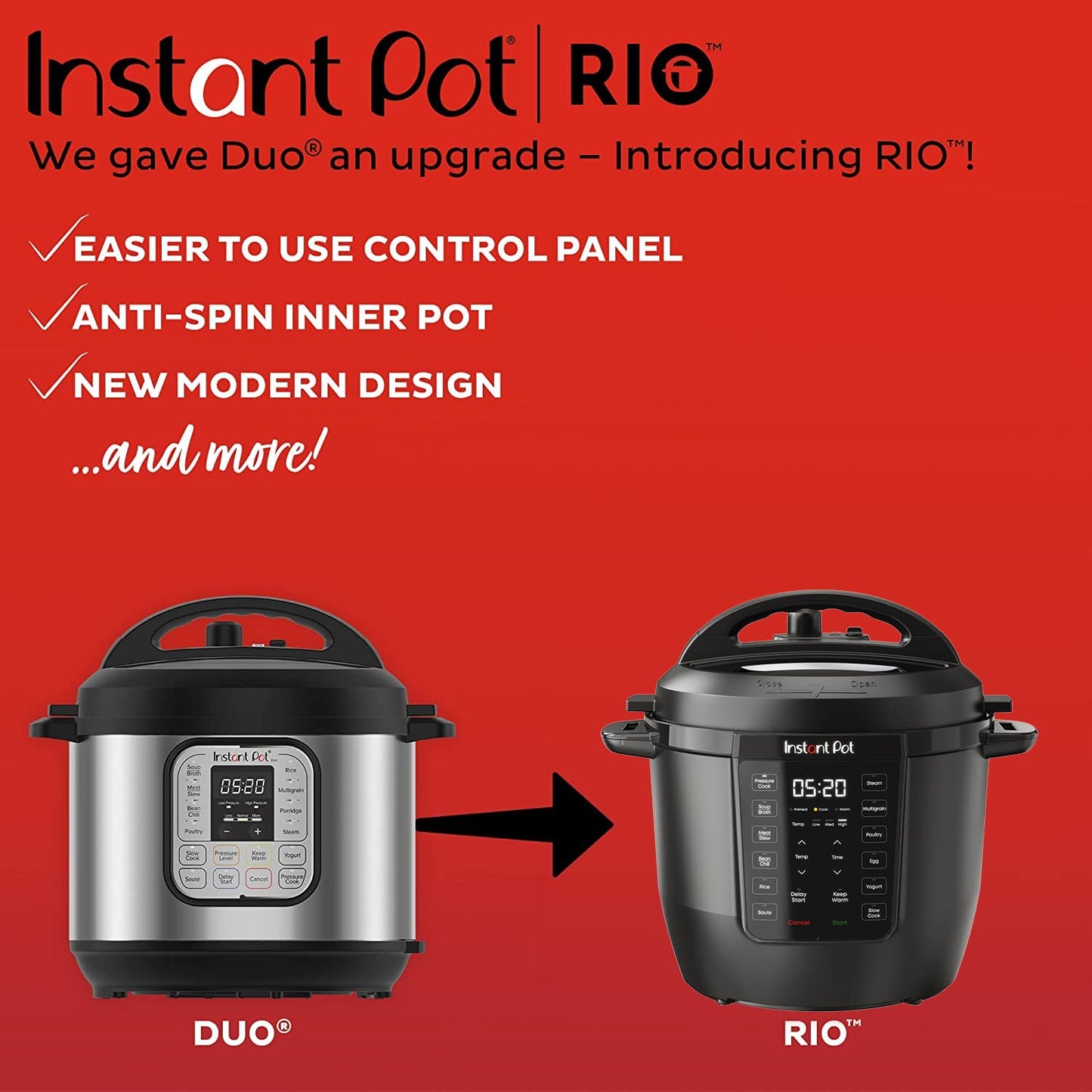 Instant Pot RIO, 7 en 1, olla de presión, olla de cocción lenta, olla de arroz, vaporizador, salteado, yogur y calentador, incluye aplicación con más de 800 recetas, 6 cuartos de galón