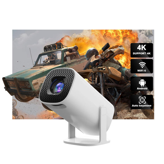 Mini Proyector Yolispa Blanco con WiFi6 y Bluetooth Pantalla Giratoria 180° Compatible 4K