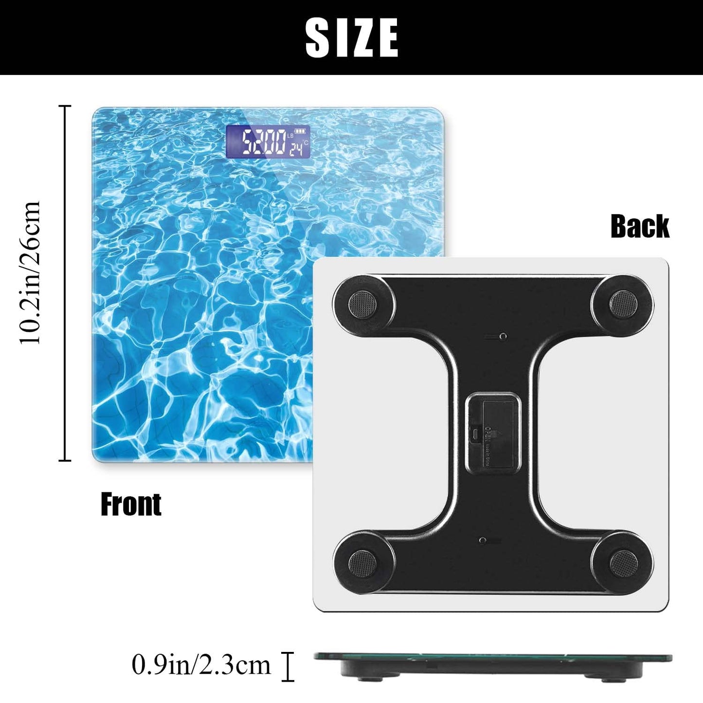 Báscula digital de baño para peso corporal de 400 libras, báscula digital personalizada con visualización retroiluminada, fácil de leer (batería no incluida), ondulación de agua azul