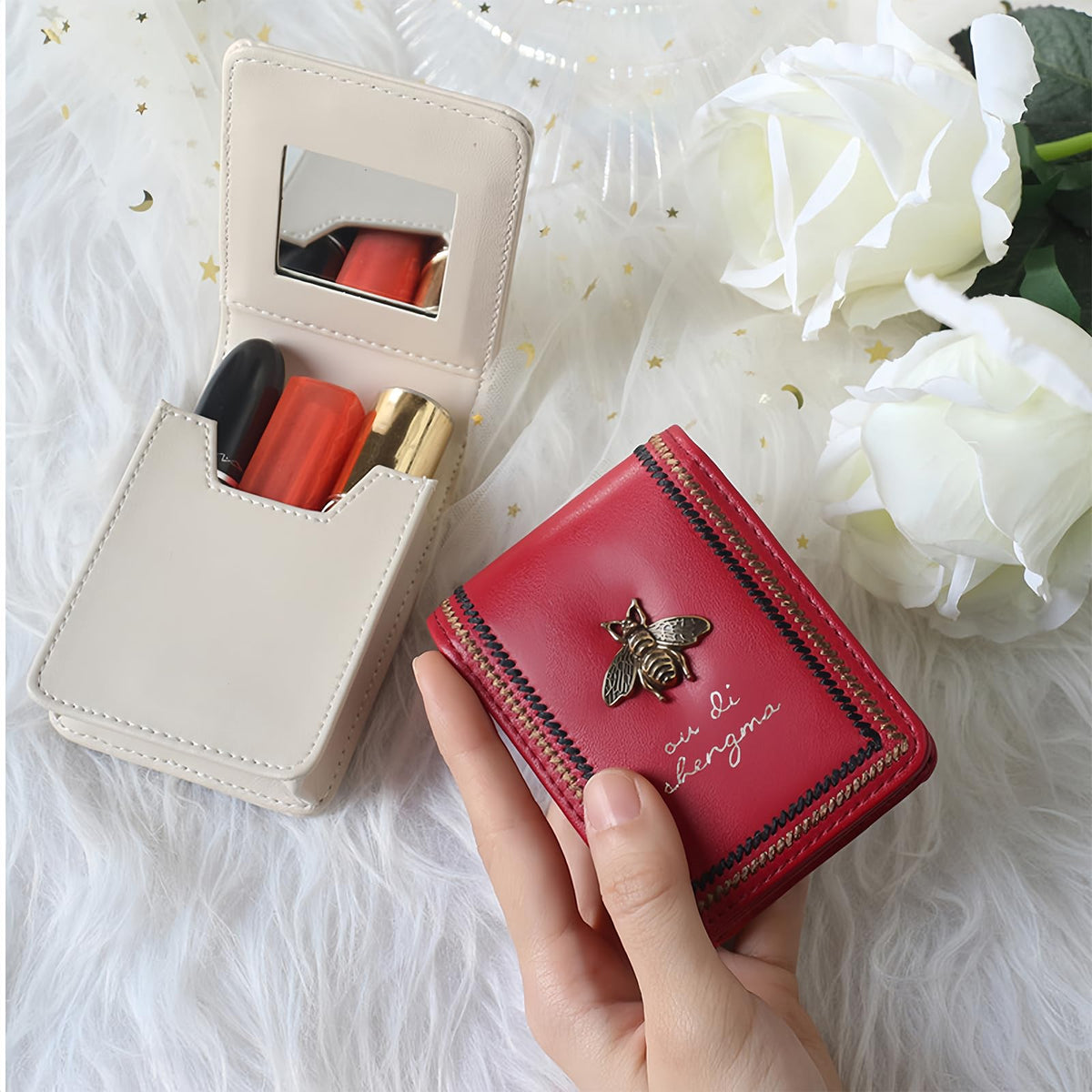 JANKOW - Funda para Lápiz Labial con Espejo, Mini Bolsa de Cosméticos para Viaje, Portátil y para Bolso