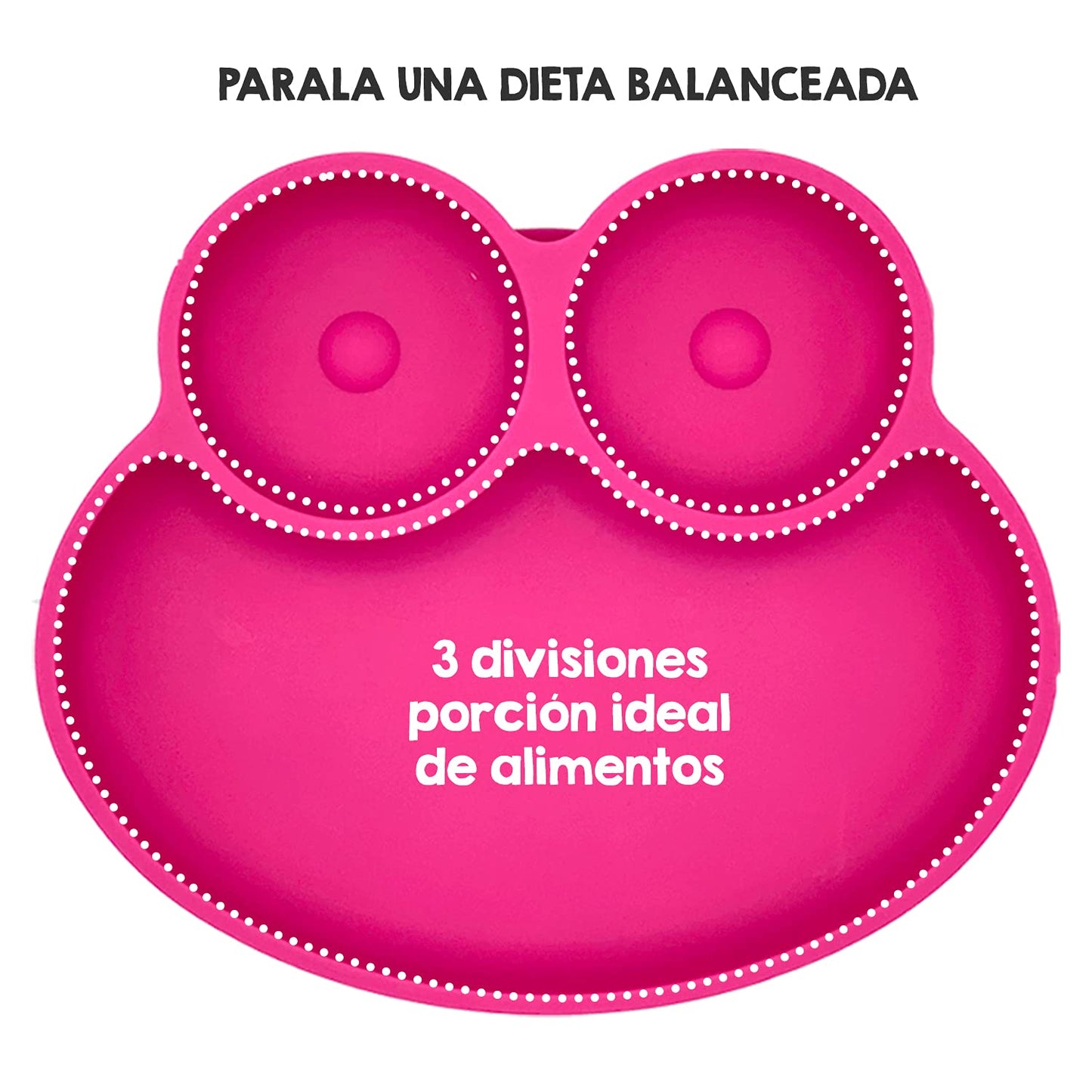 BBERIZOS Plato Antideslizante Cuchara Suave Encías Set Alimentación de Silicona para Bebe Infantil con Divisiones para Niños Grado Alimenticio para Papillas Alimentos Sólidos Snakcs Sin BPA Sin PVC (Fiucsa)