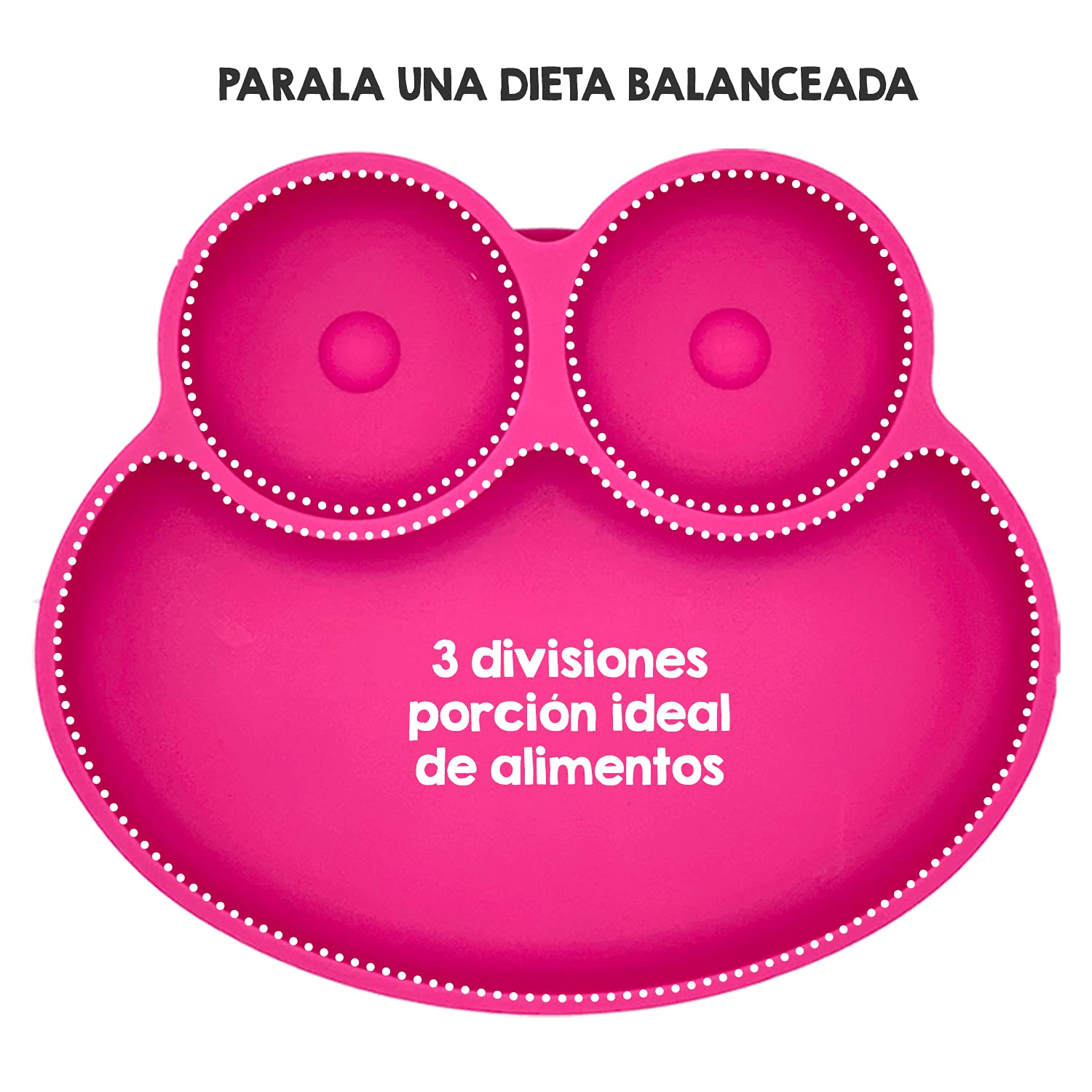BBERIZOS Plato Antideslizante Cuchara Suave Encías Set Alimentación de Silicona para Bebe Infantil con Divisiones para Niños Grado Alimenticio para Papillas Alimentos Sólidos Snakcs Sin BPA Sin PVC (Fiucsa)