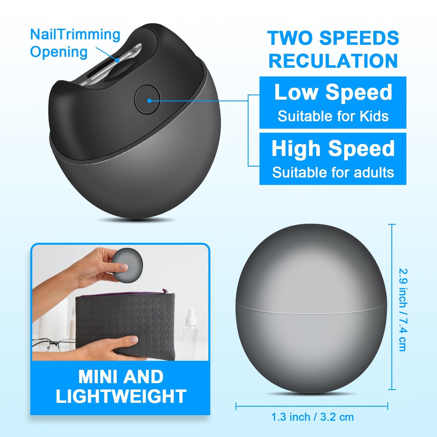Yoiilifee Cortaúñas Eléctrico Automático Con Luz 2 Velocidades Recargable Por Usb Con Compartimento Para Restos De Uñas Y Tapa Magnética Seguro Para Bebés Niños Personas Mayores Y Adultos