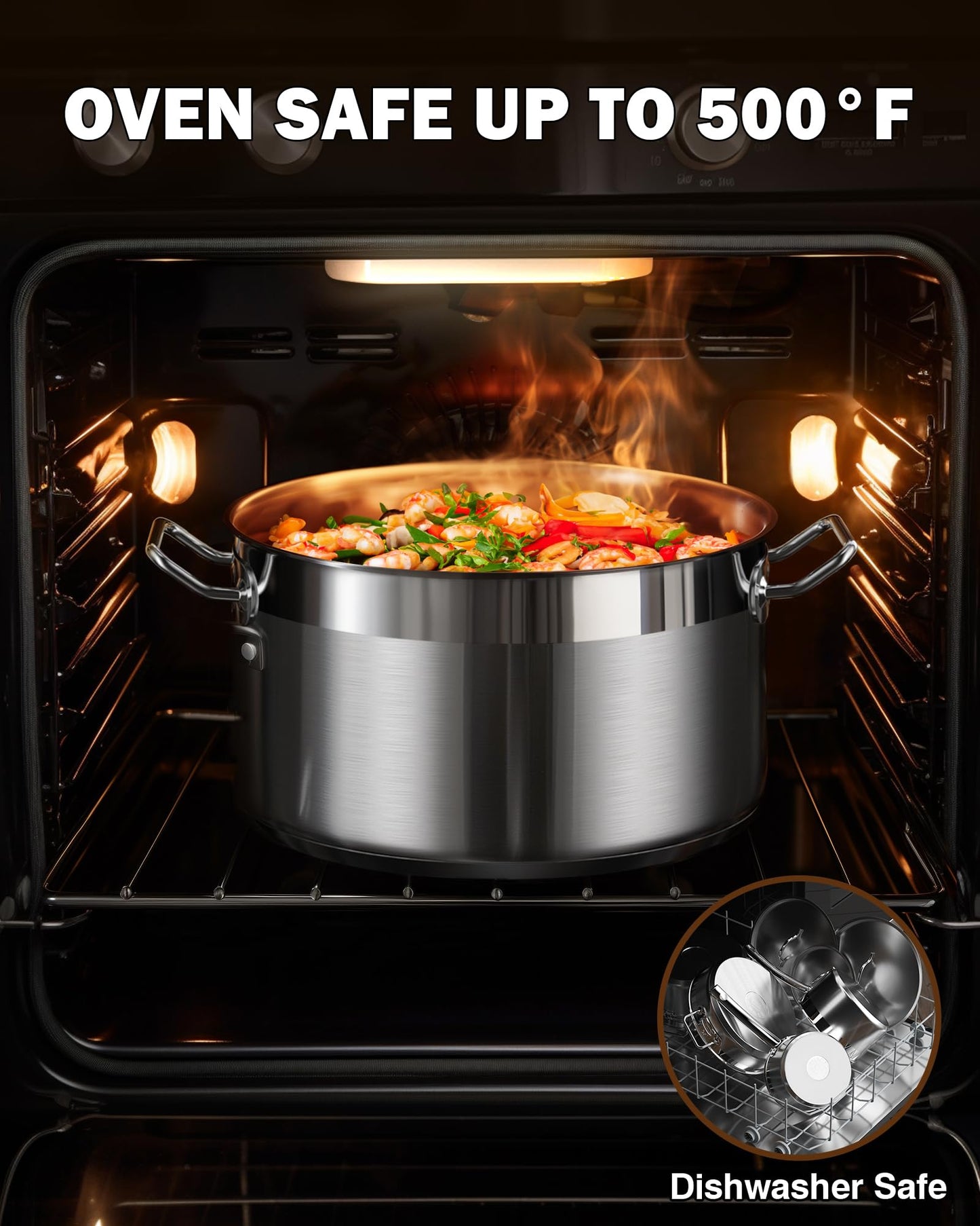 Cooks - Cacerola de horno holandés estándar con tapa, ollas profesionales de acero inoxidable de 9 cuartos de galón, color plateado