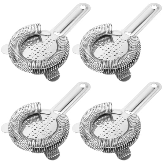 HOZEON 4 Pack 6.5 Inches Cocktail Strainer, Herramienta de acero inoxidable para colar en el bar, colador de 2 puntas para bar restaurante casa, plata