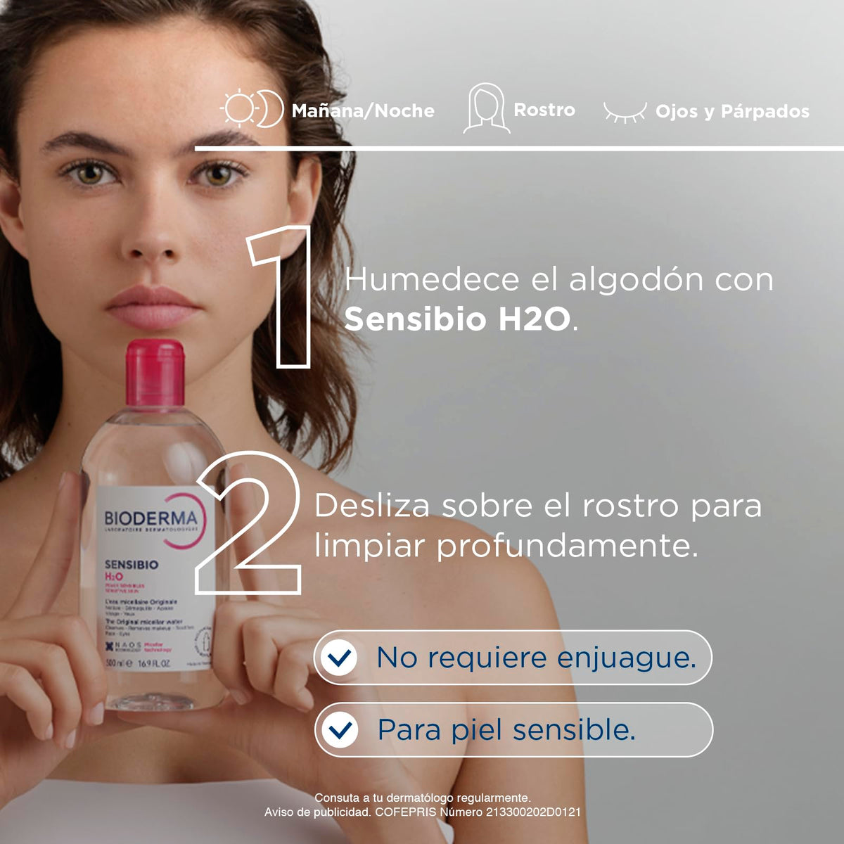 BIODERMA, Agua Micelar, Sensibio H2O Pump, Desmaquillante para Piel Sensible, Calma y Reduce la Irritación, 500 ml