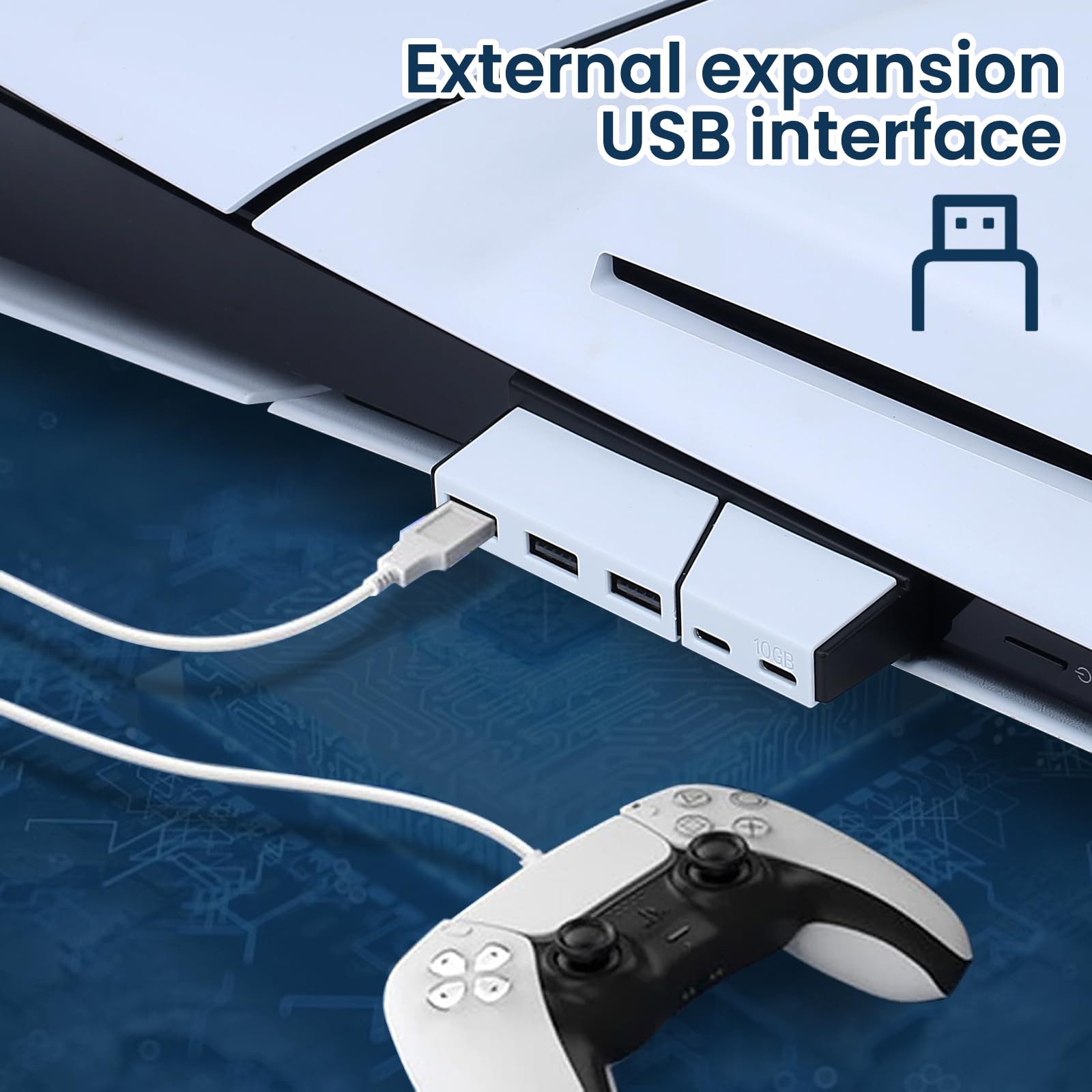 Concentrador USB Raryars Blanco de Alta Velocidad con 3 Puertos para PS5 Slim y PS5 Pro