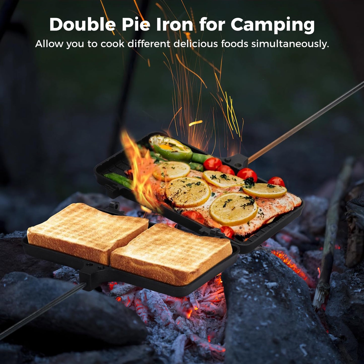 Plancha de Hierro Fundido con Asas Extraíbles para Camping y Sandwiches de Fogata