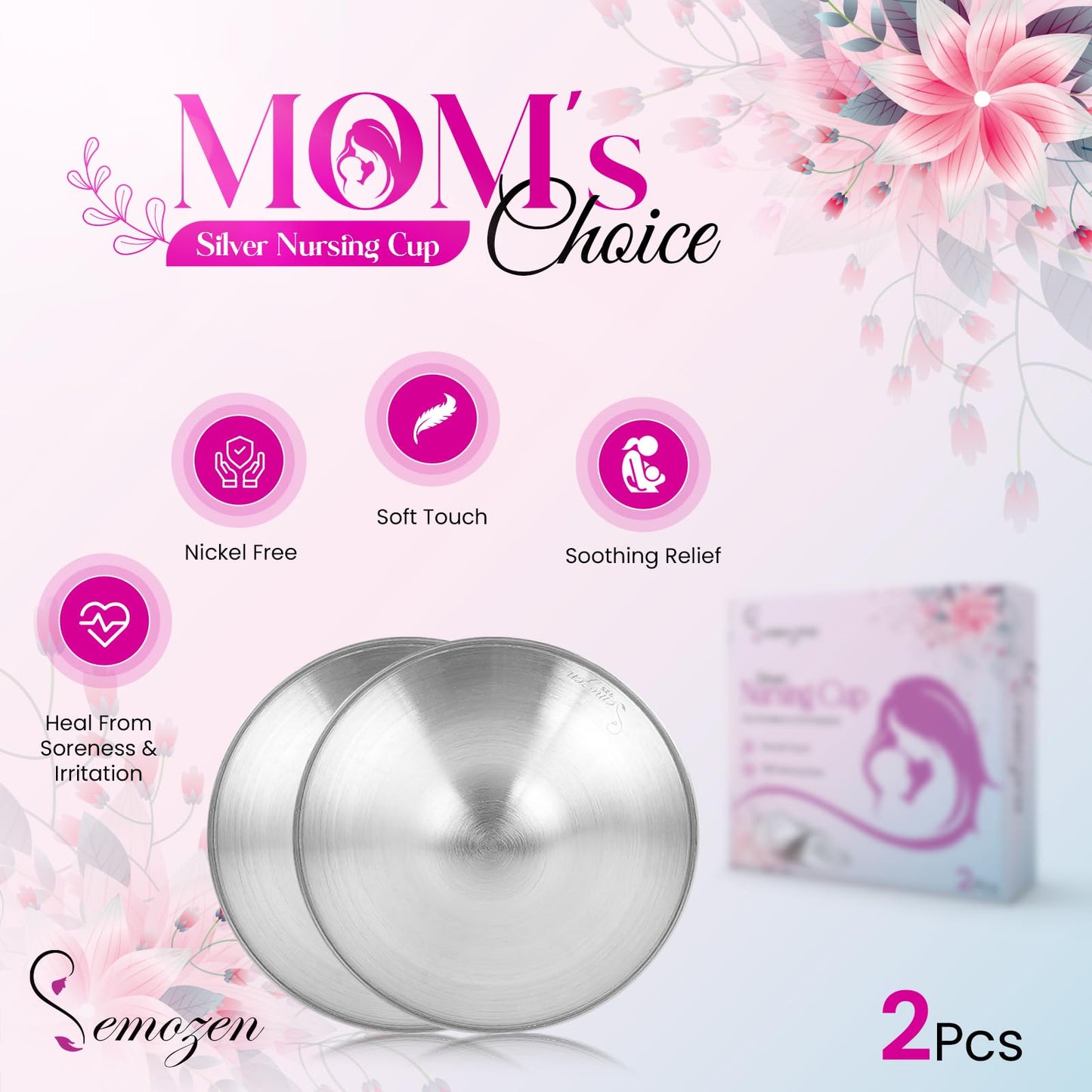 Copas de Lactancia Semozen Plata 18 mm para Lactancia Materna, Escudos de Pezón Grandes con Caja de Silicona para Mujer