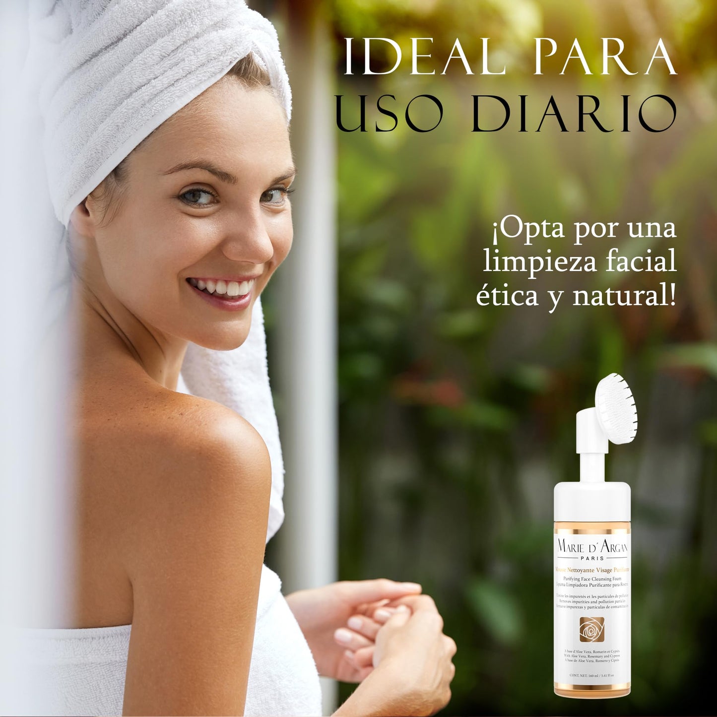 MARIE D' ARGAN Espuma Limpiadora Facial Purificante 150ml, Remueve Impurezas, Controla Grasa Y Poros, Con Aloe Vera, Romero Y Ciprés, Libre De Parabenos, Unisex Para Piel Sensible Mixta O Grasa