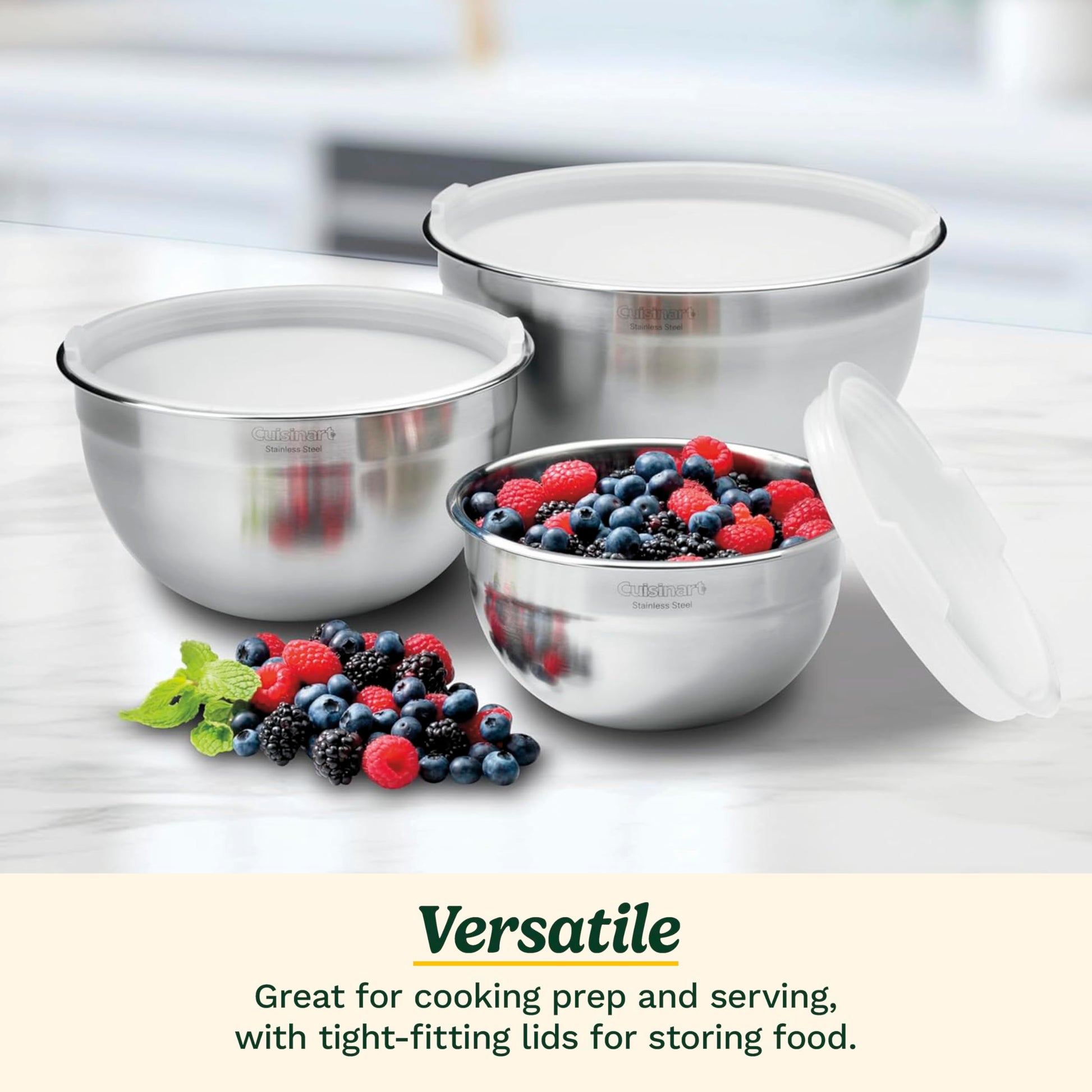 Cuisinart CTG-00-SMB Set de 3 tazones para mezclar, hechos de acero inoxidable, con tapa