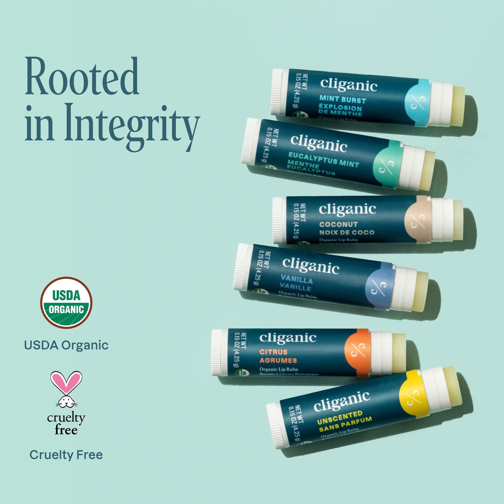 Cliganic Organic Lip Balm Set, 6 pcs - Natural Moisturizer for Cracked and Dry Lips - USDA Organic and Hypoallergenic Lip Balm Pack for Lip Care - Lip Balm for Men and Women - 6 Flavors