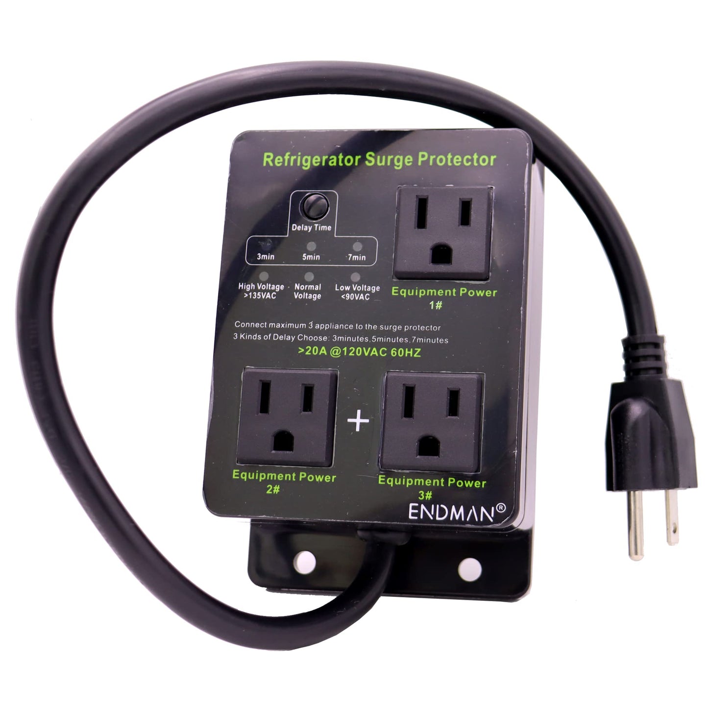 Protector de Sobretensiones Endman Blanco con Retardo de Tiempo para Nevera y Electrodomésticos