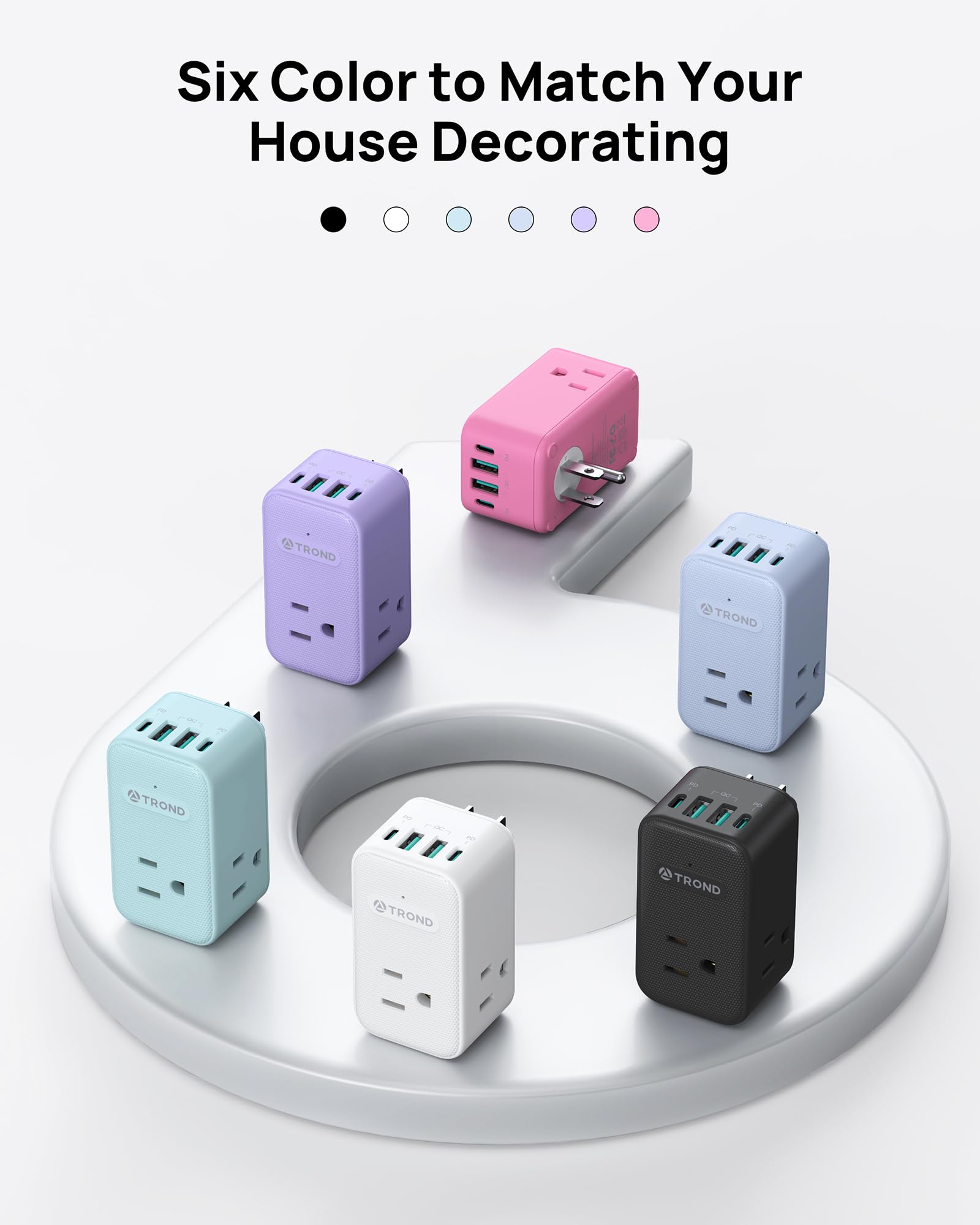 TROND Extensión con Enchufe Giratorio 360°, 3 Tomas AC, Cargador USB-C PD 20W, Adaptador de Pared USB, Estación de Carga Compacta para Cocina, Baño, Cruceros y Viajes