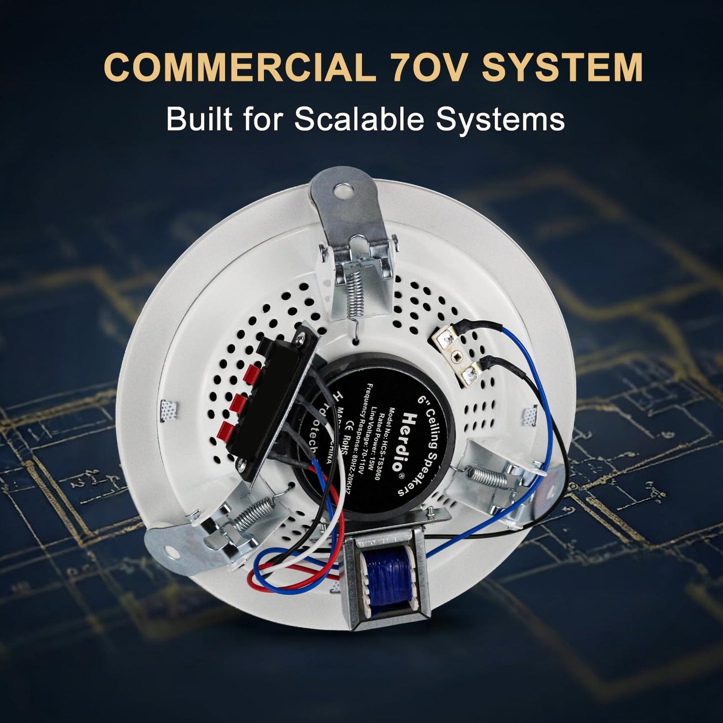 Herdio - Altavoces comerciales de techo de 6 pulgadas, 70 V, audio de alta fidelidad, instalación sin esfuerzo, amplia cobertura de sonido, ideal para restaurantes, oficinas y espacios comerciales