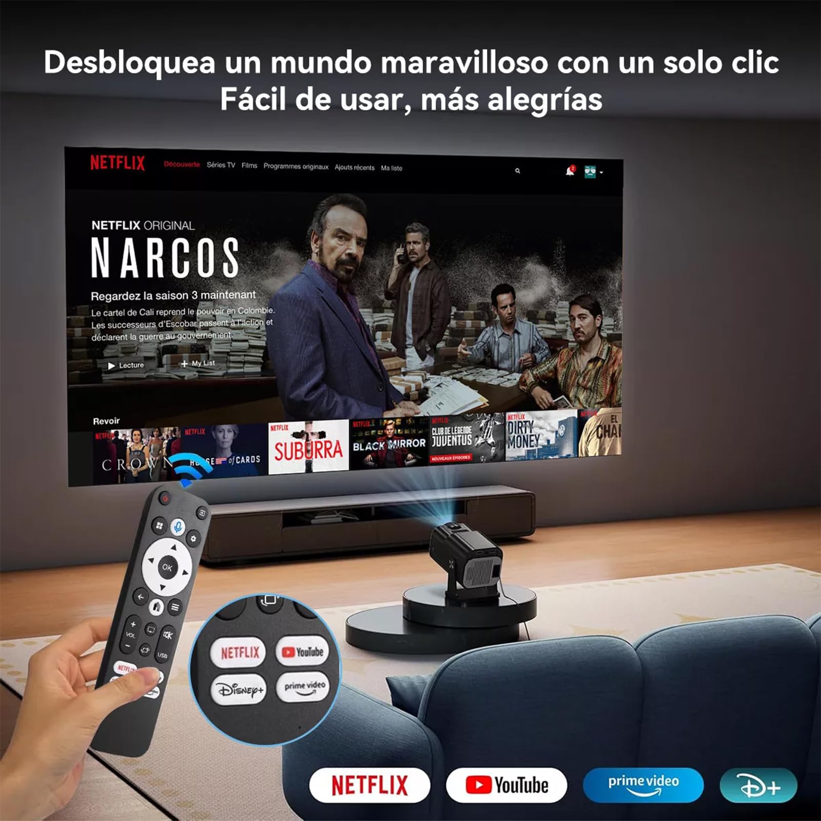 Proyector 4K QYIKLPY Blanco Portátil Netflix Compatible 1080p Nativo