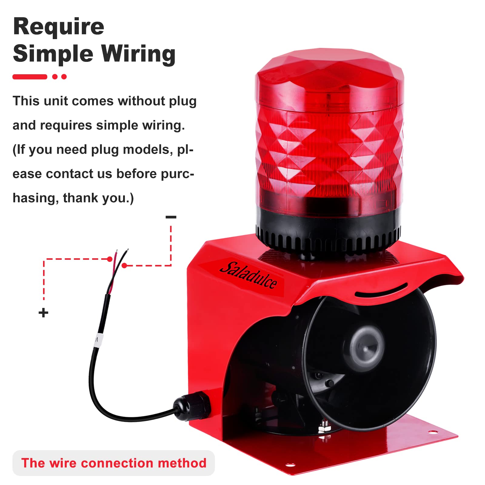 Alarma de Sirena Industrial Saladulce Roja 120 dB con Luz Estroboscópica para Exteriores IP65