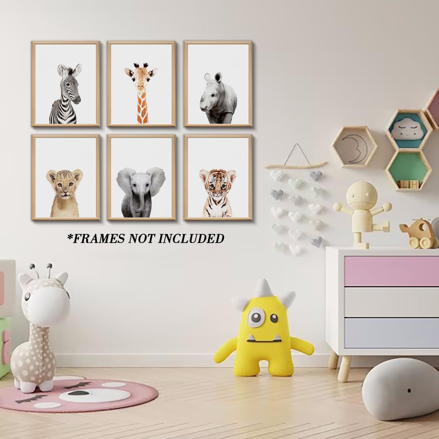 Decoración de pared para guardería de la selva, linda decoración de animales de safari para recámara de bebé (8 x 10 pulgadas, sin marco)