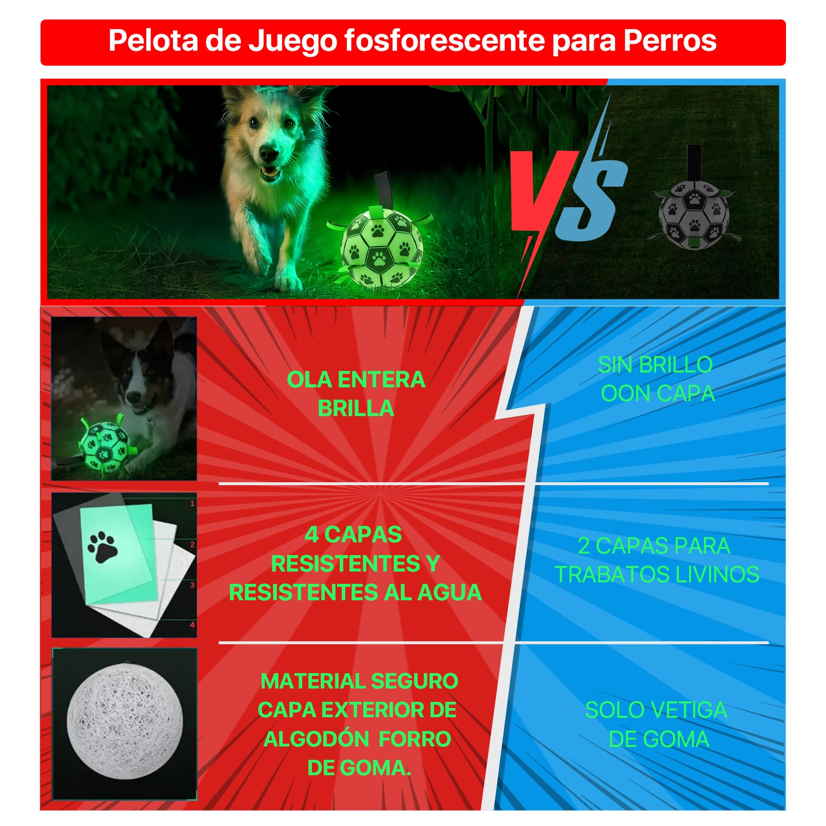 Juguetes para Perros MOMOVIDA Fútbol fosforescente Pelota Interactiva Duradera