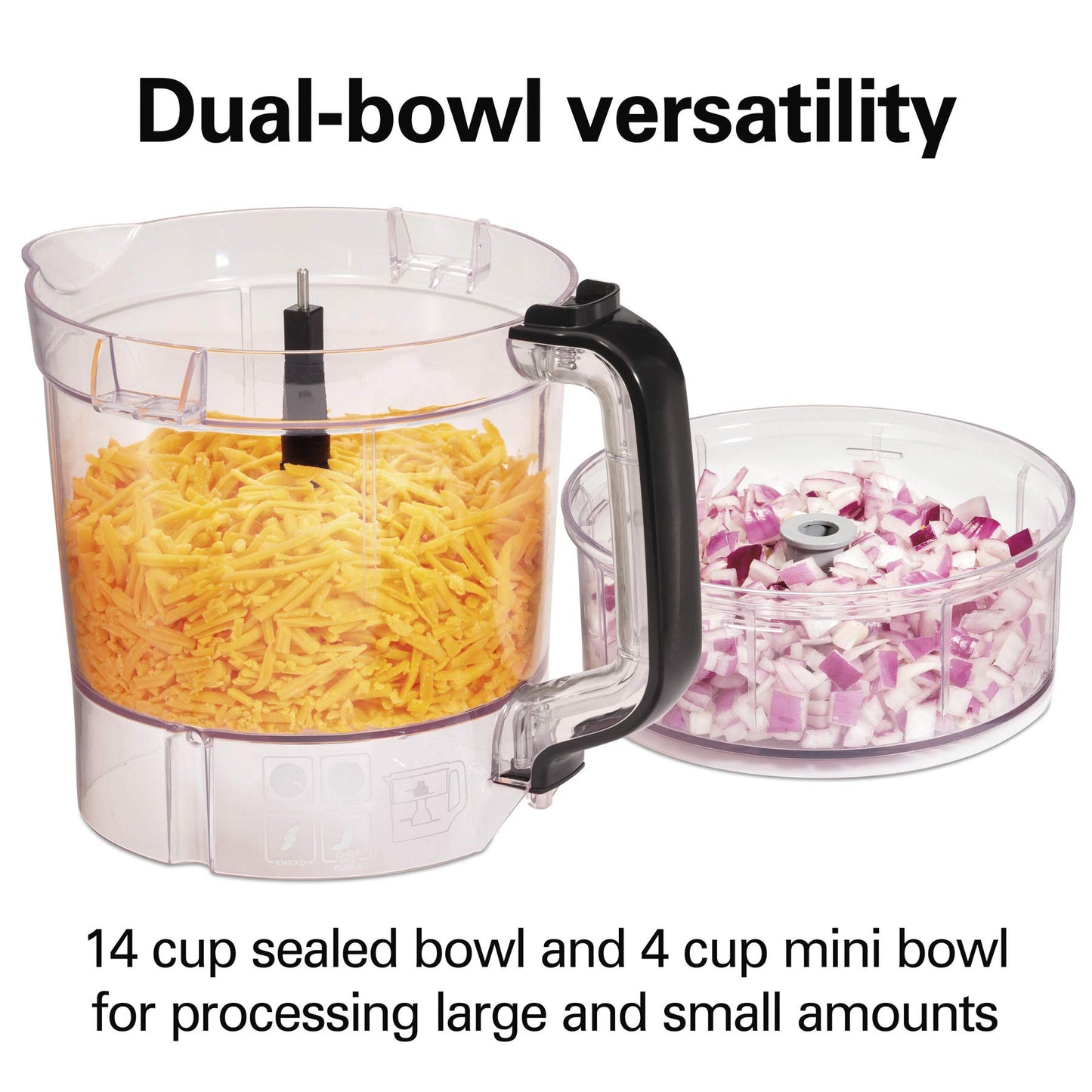 Hamilton Beach Stack & Snap Procesador de alimentos y cortador de verduras, sin BPA, cuchillas de acero inoxidable, 14 tazas + 4 tazas, motor de 3 velocidades de 500 W, negro (70585)