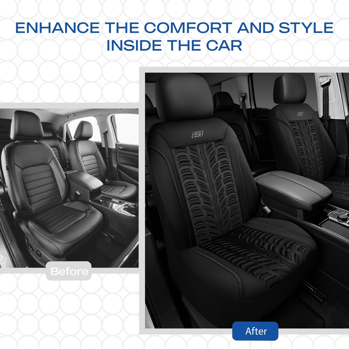 Skechers - Fundas de asiento Slip-Ins de espuma viscoelástica 3D, fundas de asiento de coche de piel en relieve, compatible con bolsas de aire, comodidad universal para la mayoría de coches