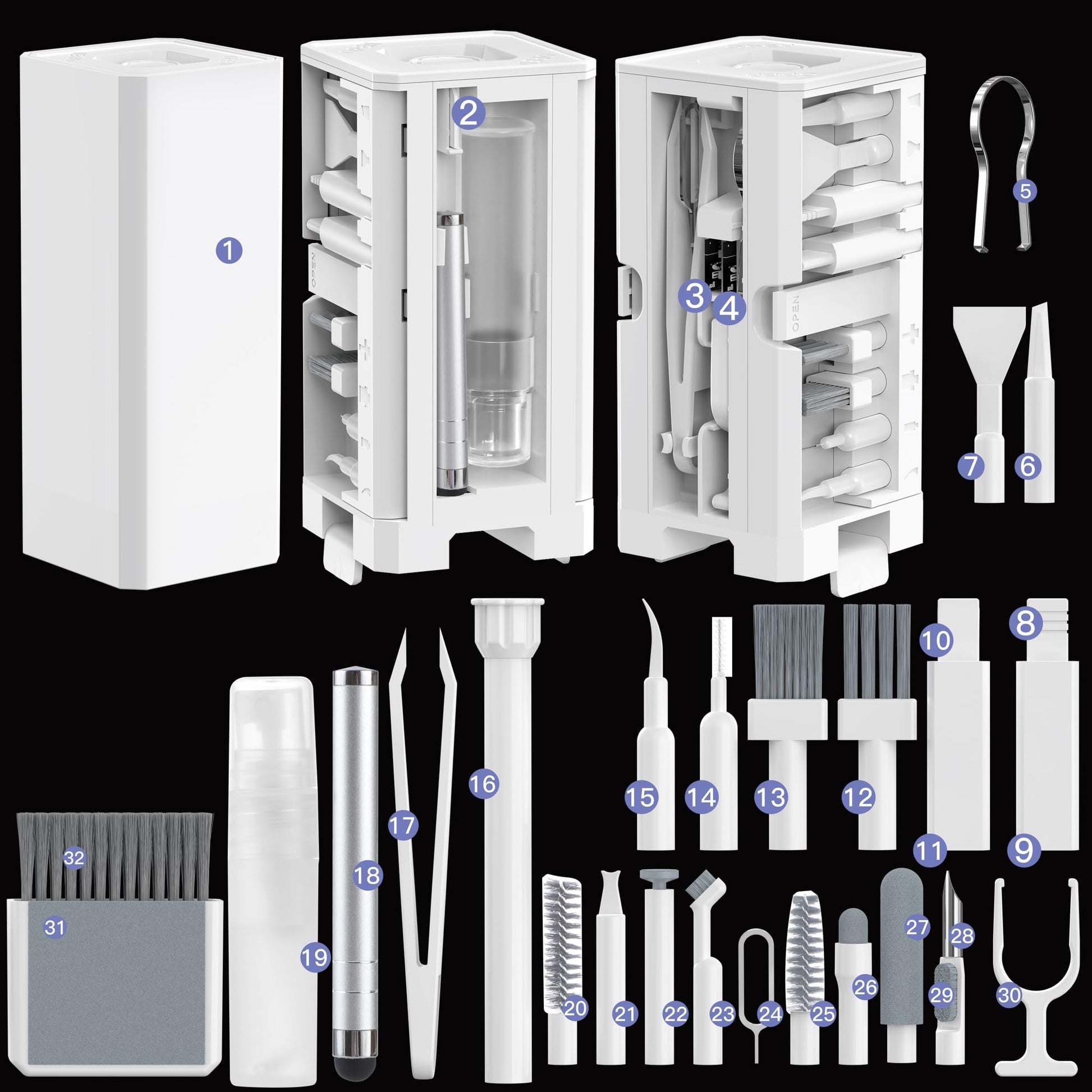 Kit de limpieza de electrónica multifuncional 32 en 1 para teclado, teléfono, portátil, auriculares, cámara, dispositivos electrónicos, kit de limpieza de teclado, kit de limpieza de teclado de