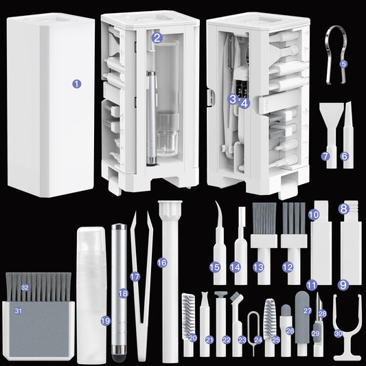 Kit de limpieza de electrónica multifuncional 32 en 1 para teclado, teléfono, portátil, auriculares, cámara, dispositivos electrónicos, kit de limpieza de teclado, kit de limpieza de teclado de
