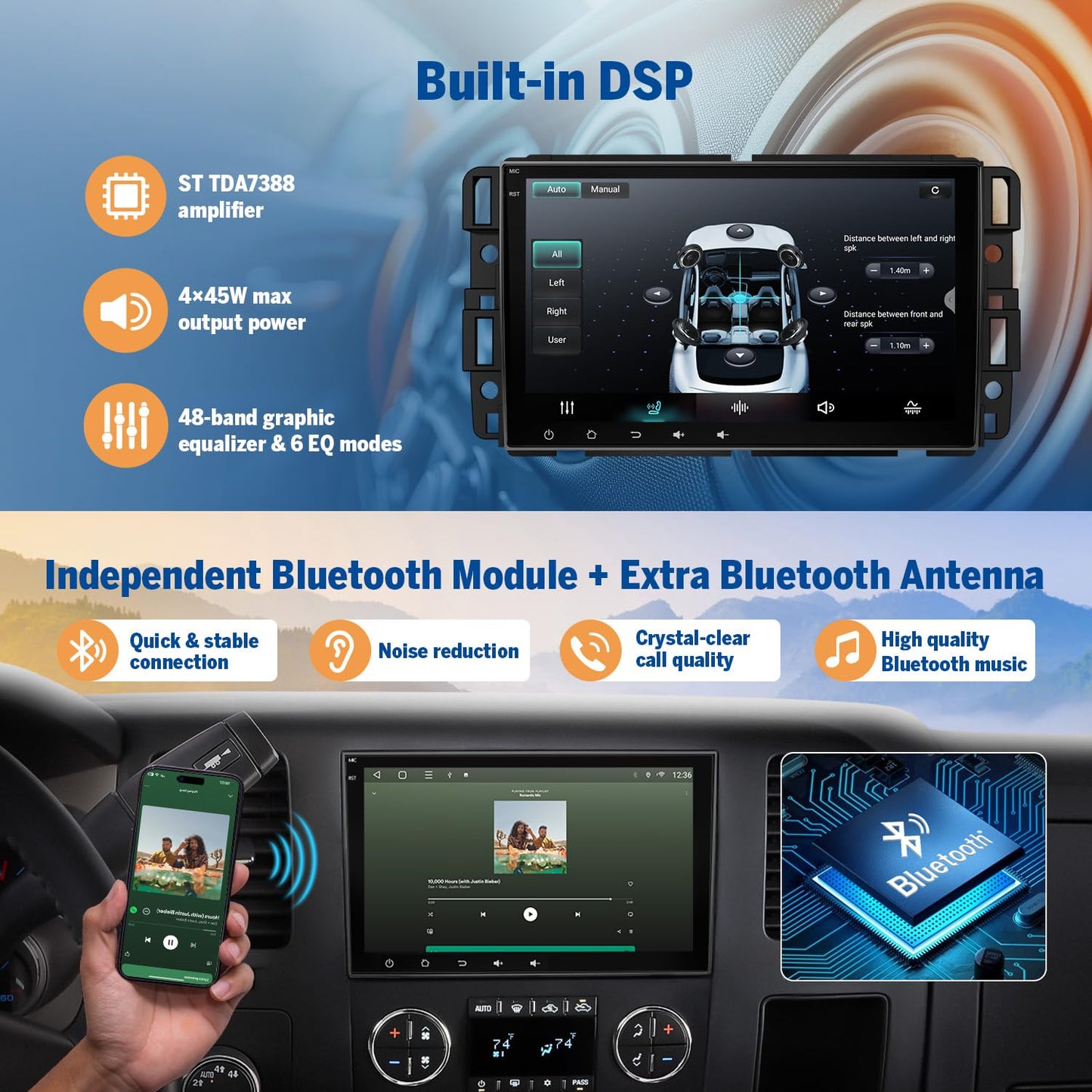 EononGMX7A 4G+64G Android 14 estéreo de coche compatible con GMC/Chevy/Buick Wireless CarPlay y Android Auto, radio de coche con visualización táctil de 8 pulgadas, SWC, Bluetooth, navegación, cámara