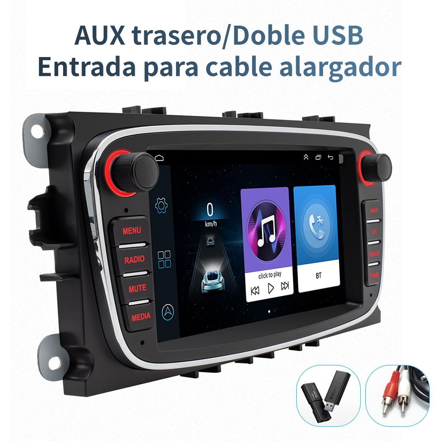 FINYQBET Autoestéreo para Carro Ford Focus 2013 y Modelos Anteriores, Estéreo con Pantalla CarPlay y Android Auto, Compatible con Focus sin Adaptaciones, Asistente de Voz,Mirrorlink,Cámara Trasera,GPS
