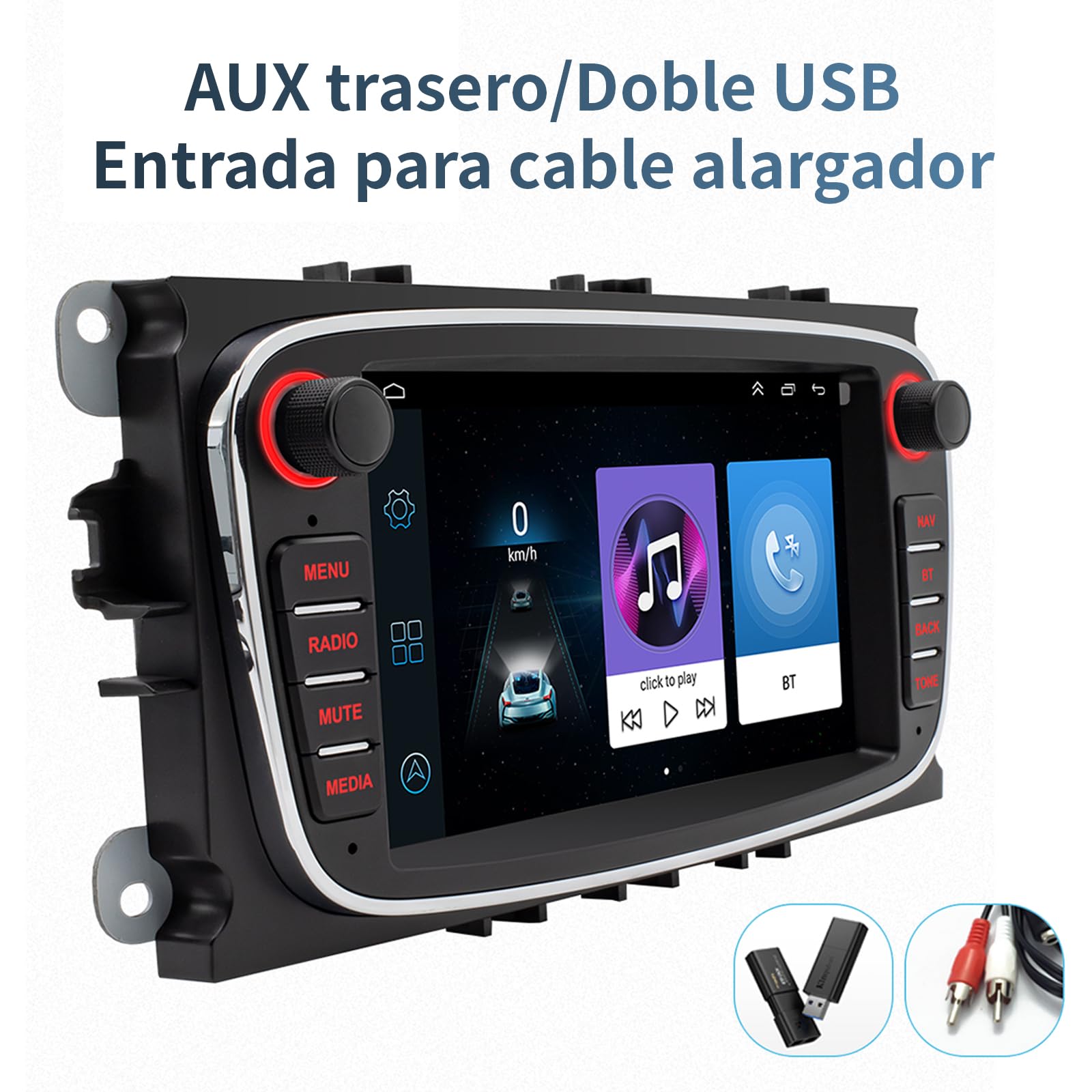 FINYQBET Autoestéreo para Carro Ford Focus 2013 y Modelos Anteriores, Estéreo con Pantalla CarPlay y Android Auto, Compatible con Focus sin Adaptaciones, Asistente de Voz,Mirrorlink,Cámara Trasera,GPS