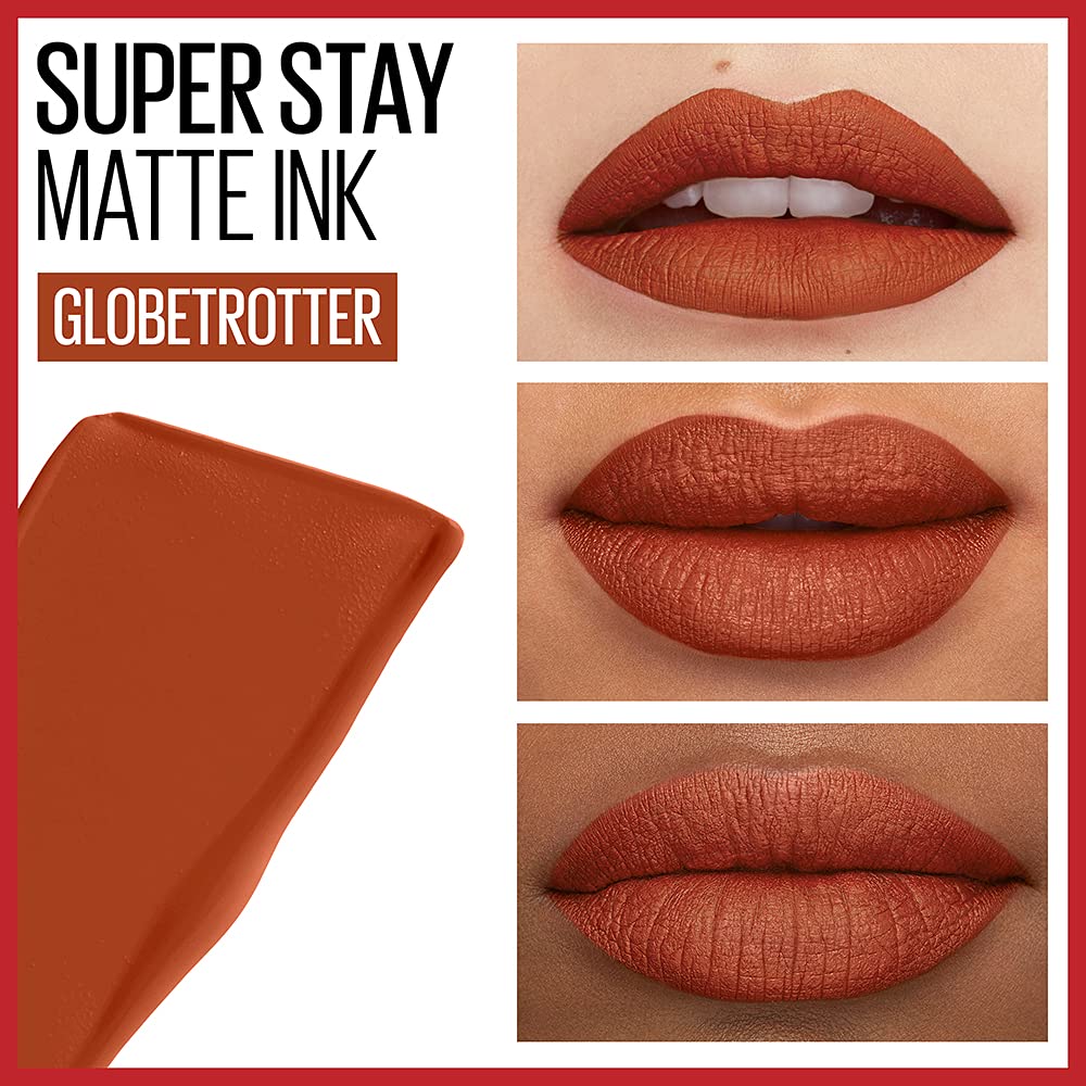 Labial líquido brillante Maybelline Super Stay Vinyl Ink Witty + Labial Liquido Matte Larga Duracion Superstay City Edition, 135 Globetrotter