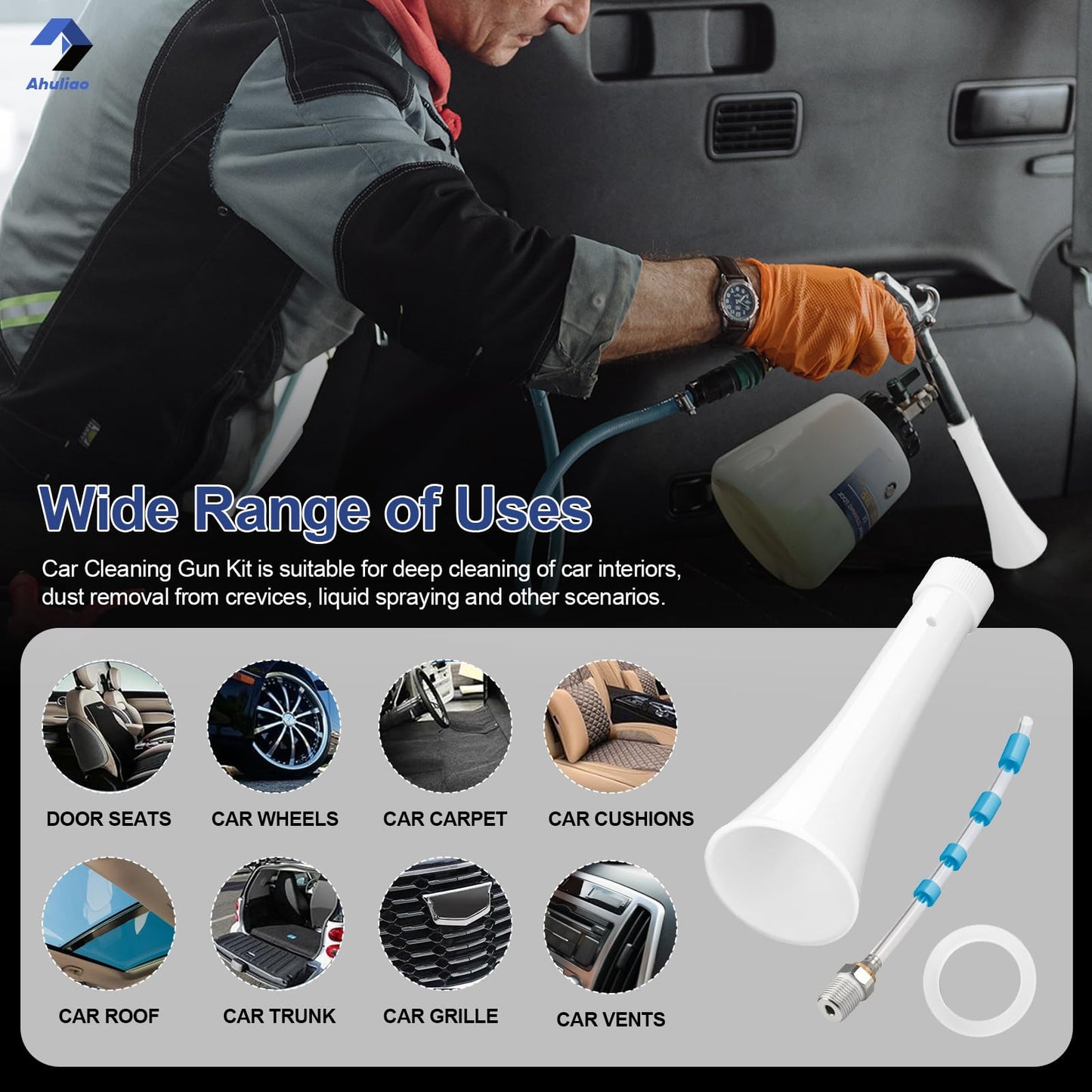 Kit de Pistola de Limpieza Ahuliao para Coche Tornador Z-010 y Herramienta de Soplado de Aire Z-014