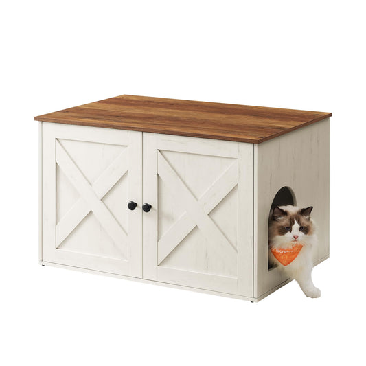 Feandrea Arenero para Gatos, Caja de Arena Oculta, con Separador Extraíble, 80 x 53 x 50 cm, Marrón Miel y Blanco Rústico MPCL002P01