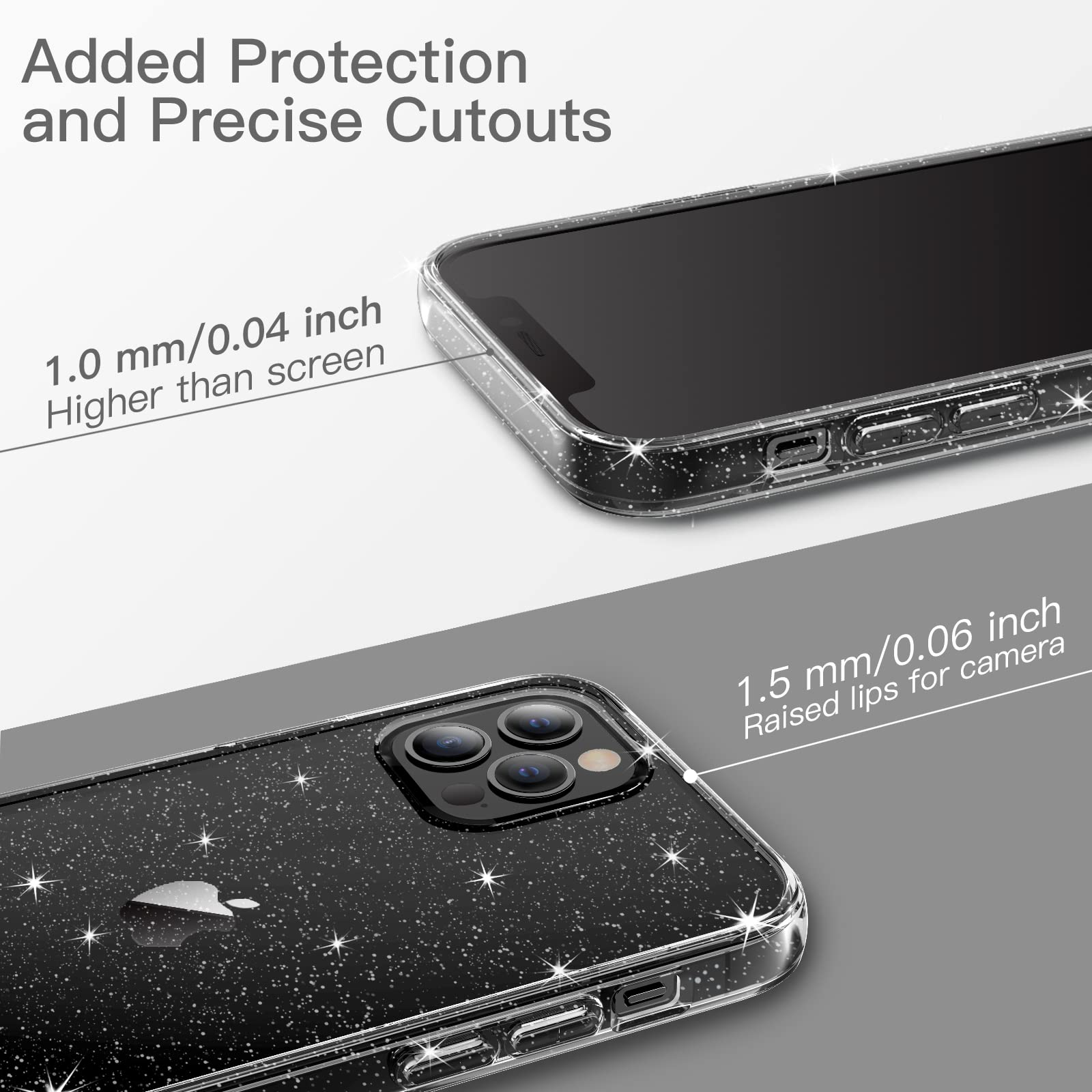 JETech Funda Glitter para iPhone 12/12 Pro, 6,1 Pulgadas, Carcasa Teléfono Bumper Antigolpes Bling Sparkle, Cute Brillante para Niñas y Mujeres (Negro)