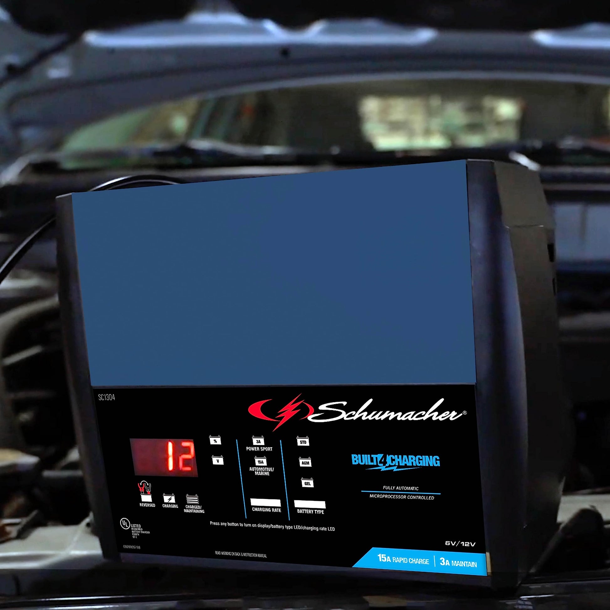 Schumacher SC1304 - Cargador y mantenedor rápido eléctrico 2 en 1 - Totalmente automático, 15 amperios, 12 voltios y 6 voltios, para motocicletas, deportes de potencia, marinos, automóviles y camiones