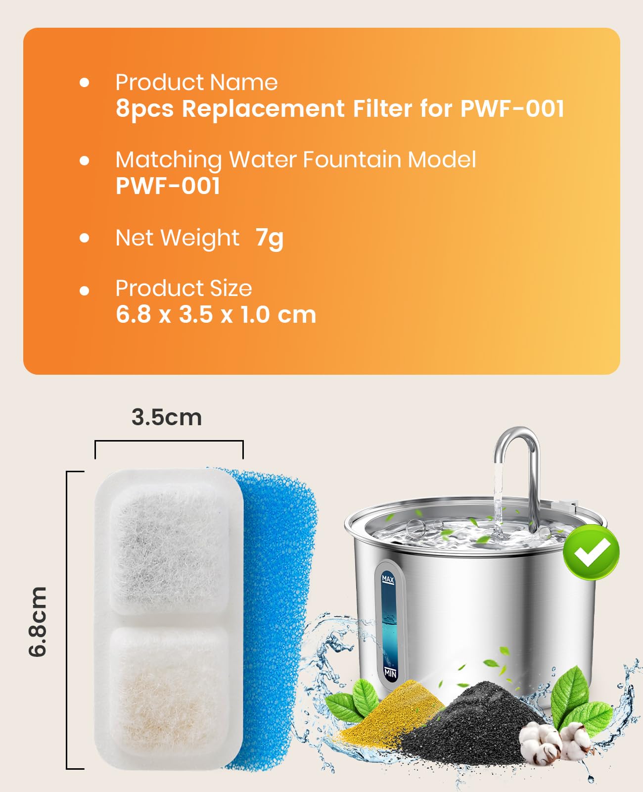 Filtros de Repuesto oneisall para Fuente de Agua de Acero Inoxidable para Gatos en Interior, Sistema de 3 Filtraciones