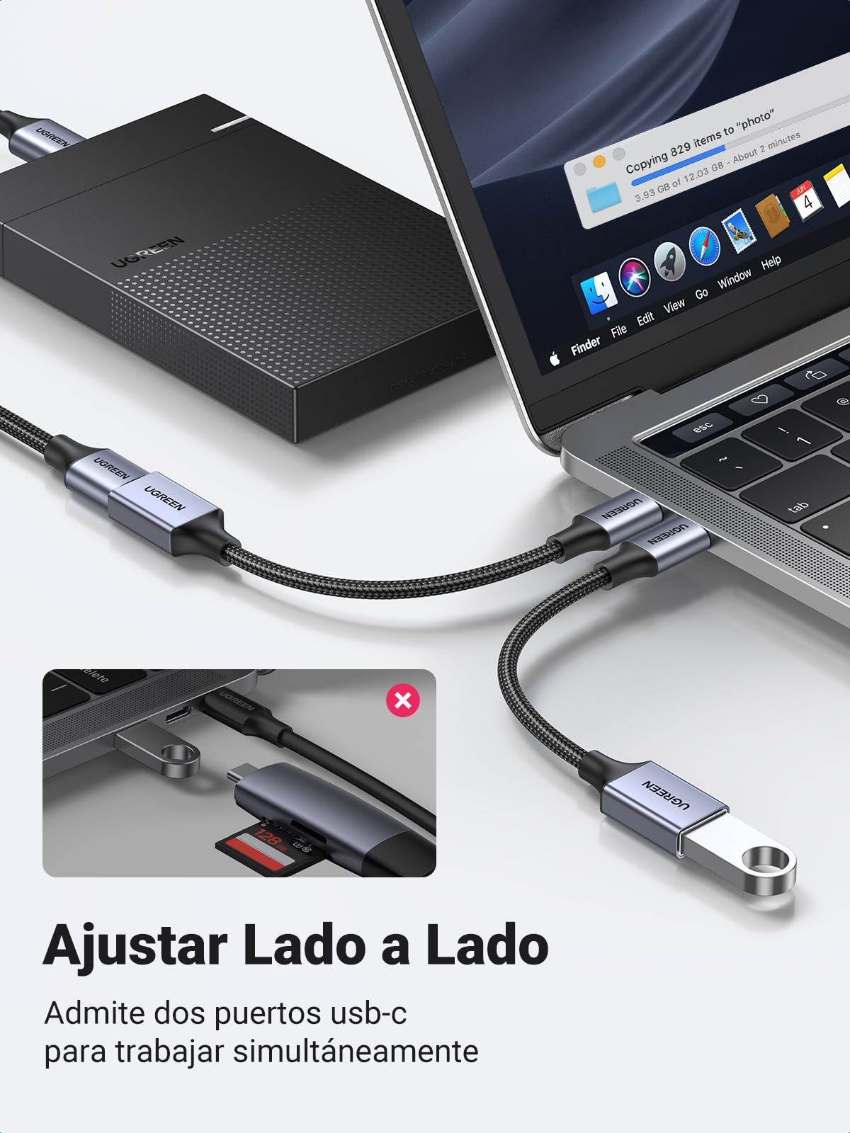Adaptador USB C UGREEN Negro Compatible con Thunderbolt 3 3.0