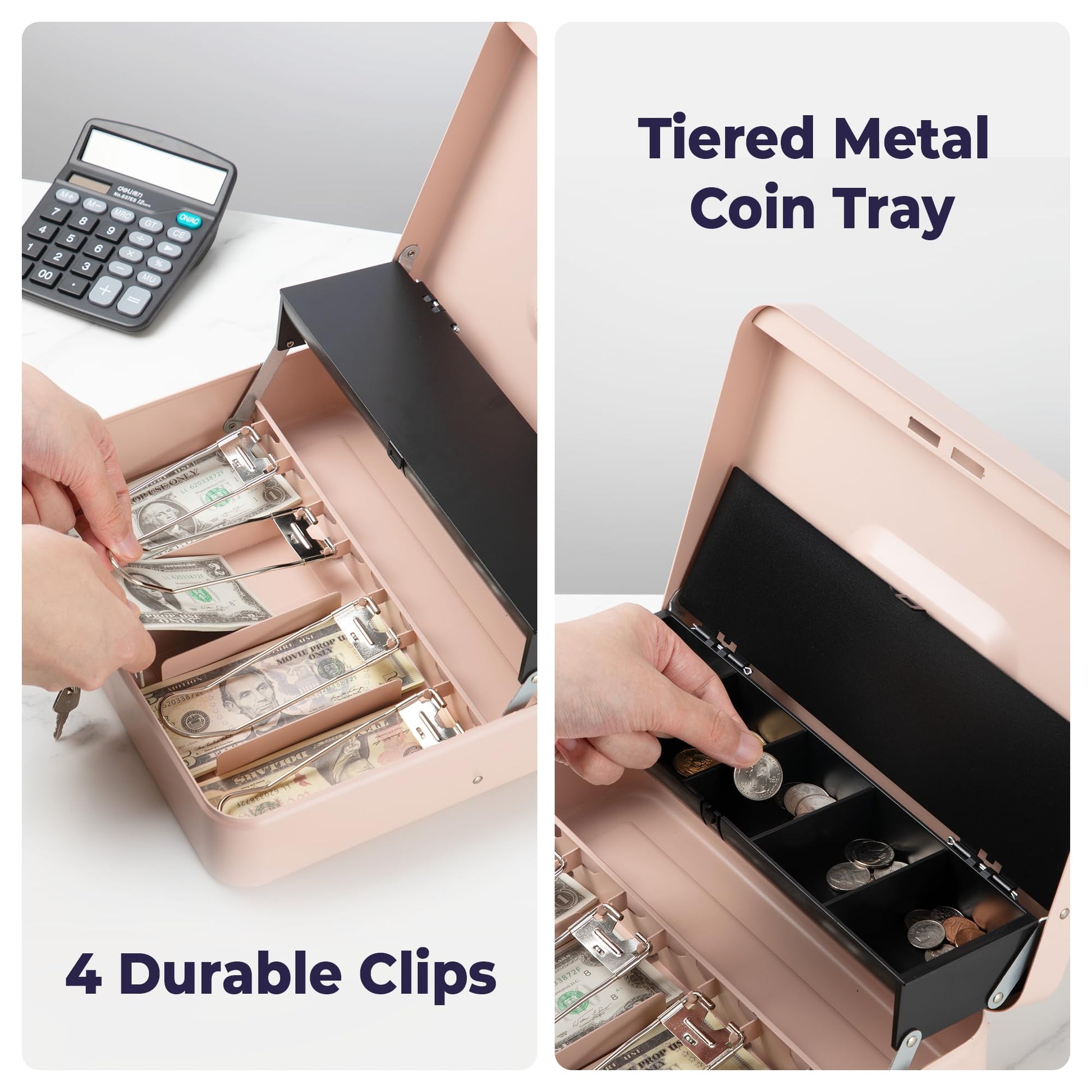 Caja de Dinero de Metal Volcora Grande con Cerradura de Llave y Bandeja Organizador para Ahorro