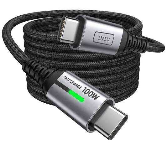 INIU Cable USB C a USB C 100W, 2m Cable PD 5A QC 4.0 Carga Rapida, Cargador USB Tipo C Nylon para iPhone 16 15 MacBook Pro 2020 Samsung S23 Ultra S22 iPad Air Google Pixel Switch Steam Deck, ect